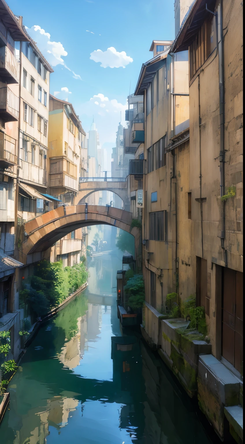 ((masterpiece)),((best quality)),((high detial)),((anime))
Industrial age city, deep canyons in the middle, architectural streets, bazaars, Bridges, rainy days, steampunk, European architecture