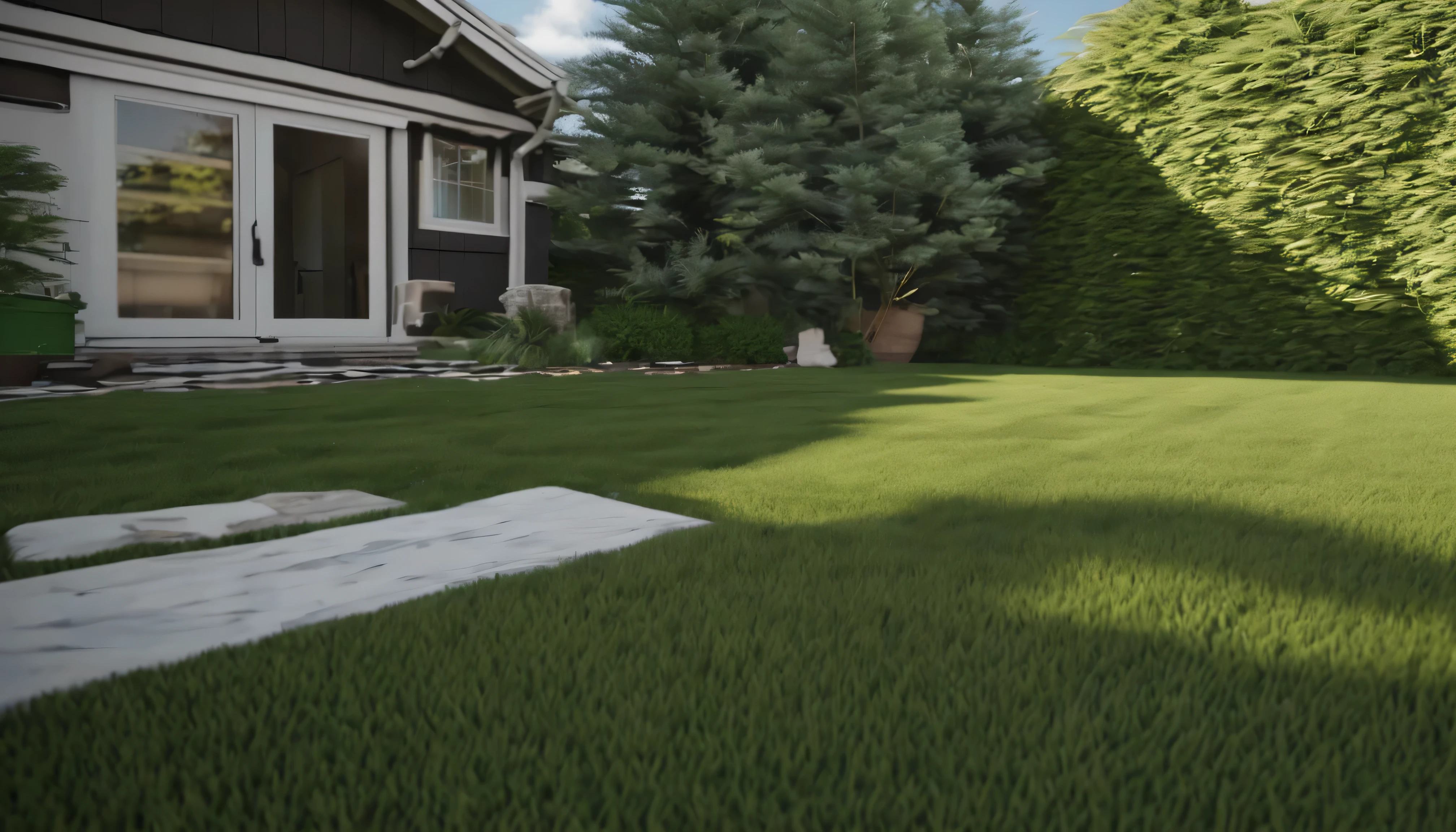 backyard detailed 3d grass camera view