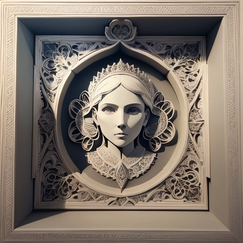 Paper-cut art, intricate details, multileveled, advanced, depth, tombstone, grave, cross, square, front view
