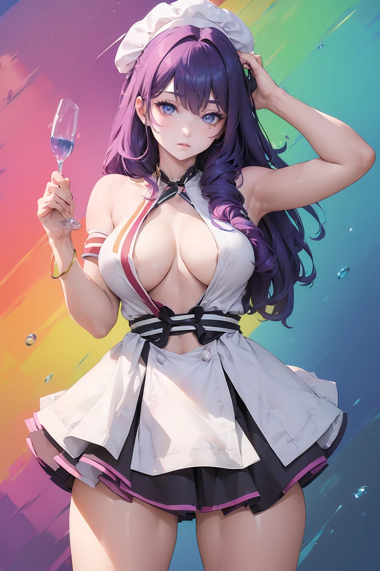 (((chef-d'artwork))),(((best quality))),((super detailed)),(illustration),(angle dynamique), ((flottant)),(peinture),((disheveled hair)), (seul),(1 fille), ((petit_)), (((detailed face))),((beautiful and delicate visage)),collier,shoulder, cheveux blancs, ((colored hair)),((striped hair)), Beautiful and delicate eyes,(gradient eyes),(((Colorful eyes))), (((Colorful background))),(((high saturation))),(((surrounded by'splashes of'colored water))),(((surrounded bye points colorés))),Colored bubbles,((brillant))
