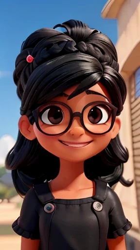Imagem delicada, Uma linda garota, cabelo loiros comprido, penteado ondulado, Wear black framed glasses, sorriso, colar, Temperamento,