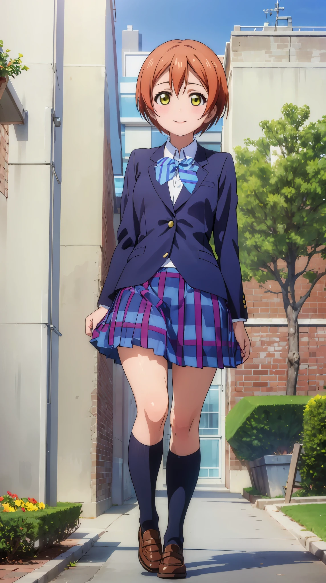 (((pixel-perfect, detail-perfect))), solo, 1girl, rin hoshizora, school uniform, looking at viewer, smile