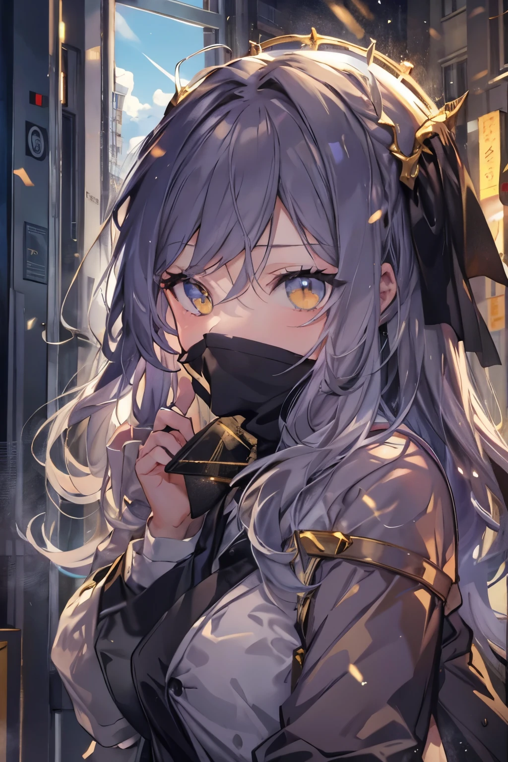 (real:0.2)、anime illustration、1 girl、、black coat、、Paris、France、sfv、black pants、black office shirt、、carmen sandigo、、blue sky、、long hair、、dramatic lightning、Lamp light、epic lighting, light falling on face, The light from the rear window is backlit., Face Light, The face is illuminated, fill light, fill light, ((master piece)), (Carmen_Sandigo_v1-1_Shulik-2000:0.6) information, silver hair, (((golden eyes)))