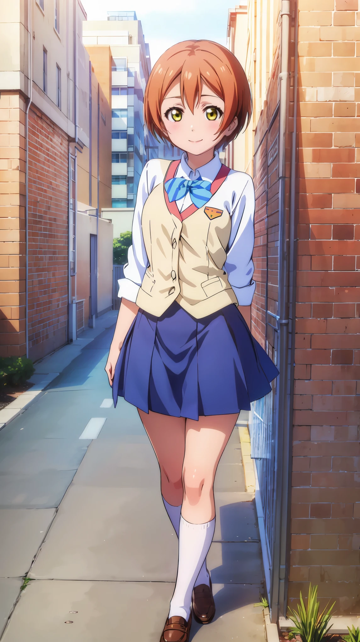 (((pixel-perfect, detail-perfect))), solo, 1girl, rin hoshizora, school uniform, looking at viewer, smile