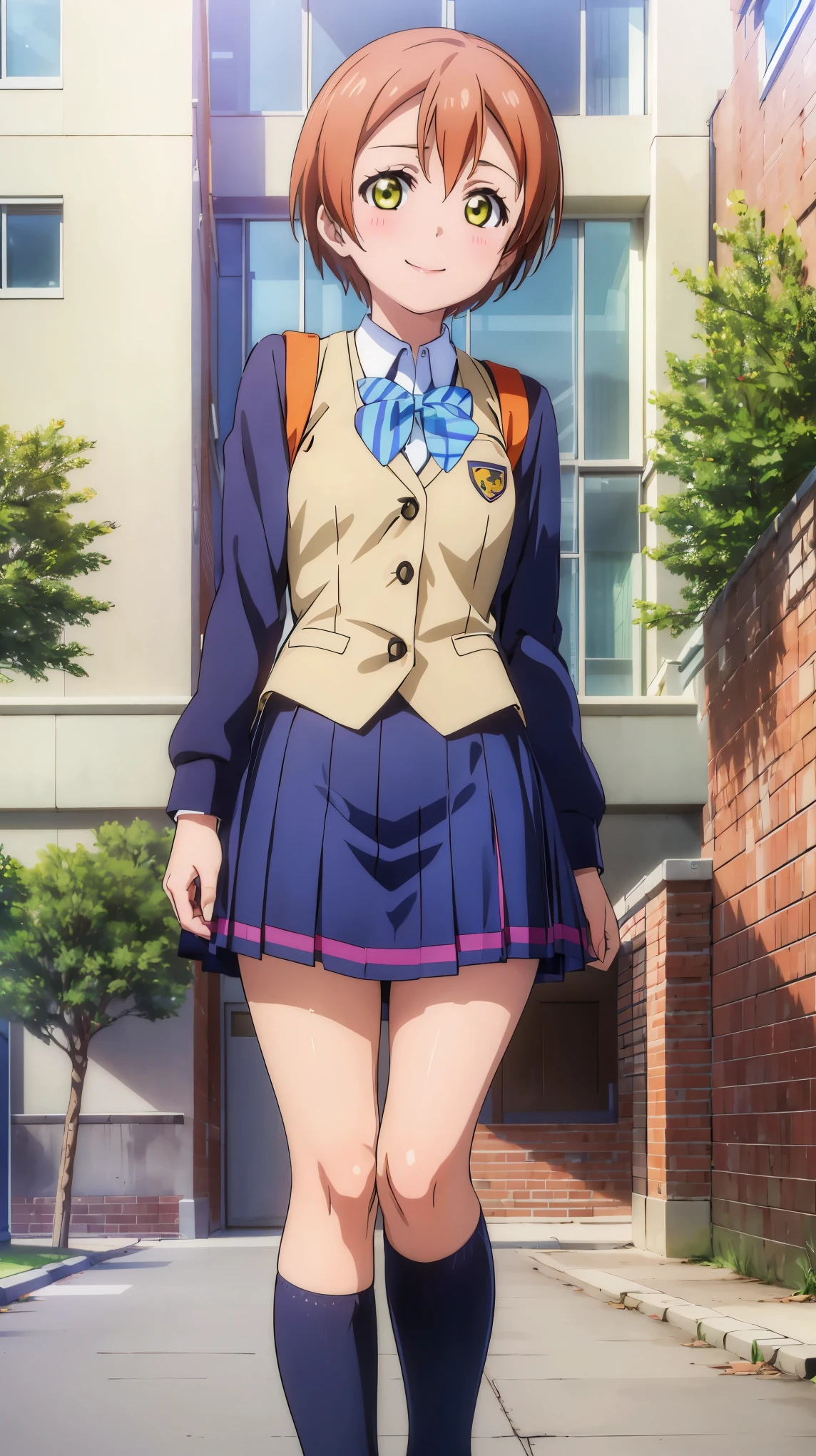 (((pixel-perfect, detail-perfect))), solo, 1girl, rin hoshizora, school uniform, looking at viewer, smile