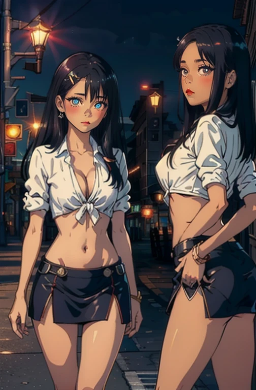 Dynamic poses, ultra detail, small breast, top quality, masterpiece, top quality, jewellery, elegant, blush, navel, six pack, body goals:1.5, hair ornament, full body shot, 1female,(Very detailed CG unity 8K wallpaper),best qualtiy,cinematic lighting,beatiful detailed eyes,Bright pupil,Redlip(Very fine and beautiful),(Beautiful and detailed eye description),ultra - detailed,masterpiece,), exposed cleavage, tight skirt, stocking:1.5, handsock:1.2, multiple views, multiple angles, tight ass, sensual look, dark skin, 2girls, 3girls