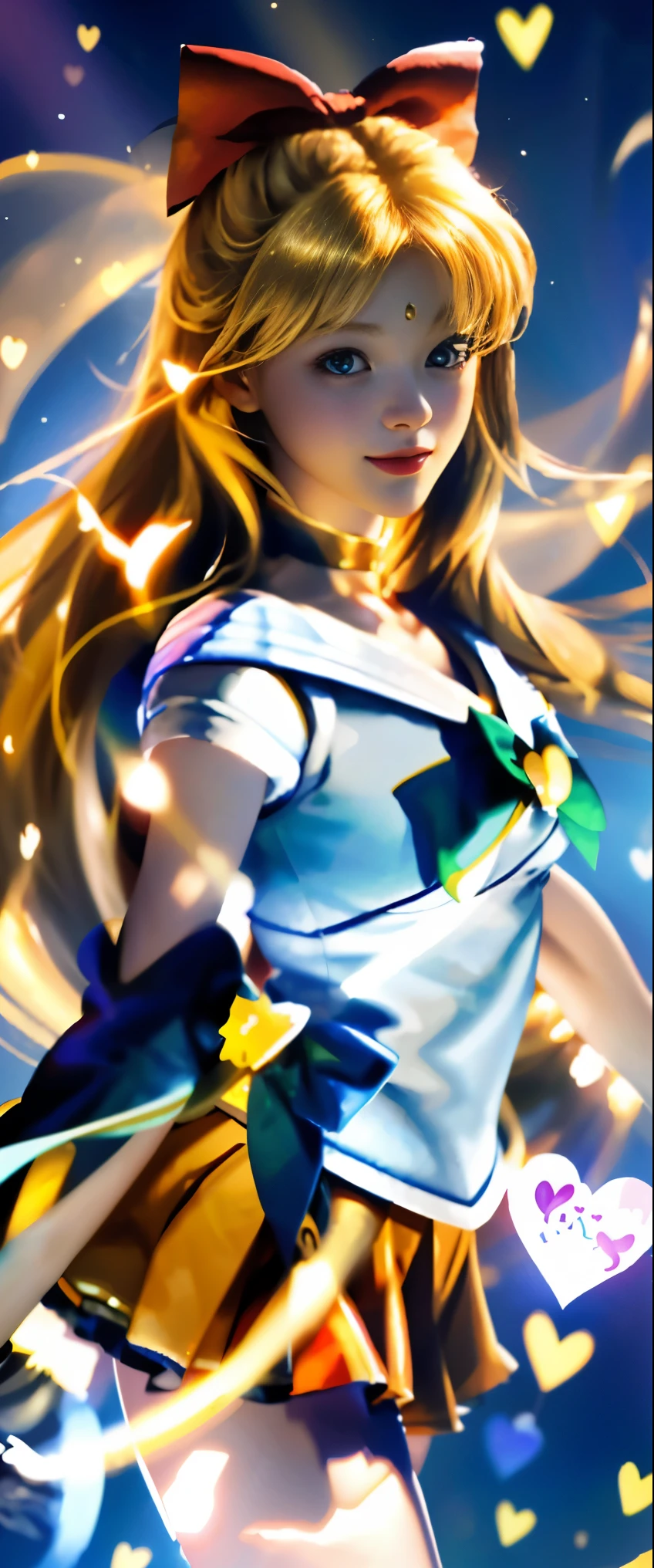 (masterpiece, highest quality;1.3), Very detailed CG, Super detailed, 1 girl, alone, smile, looking at the viewer, Stylish angles, blonde long hair,blue eyes,
SV1, Sailor Senshi Uniform, Orange skirt, elbow bag, tiara, orange sailor collar, red bow, orange choker, white gloves, jewelry, From above,
a lot of hearts, face focus,venus,tornado,abstract background, hearts storm, hart beam, Heart Bubble, hearts ballon, hart star, Heart flower, Heartlight, World of the Mind, heart background, galaxy background, Heart weapon, Heart Aura,