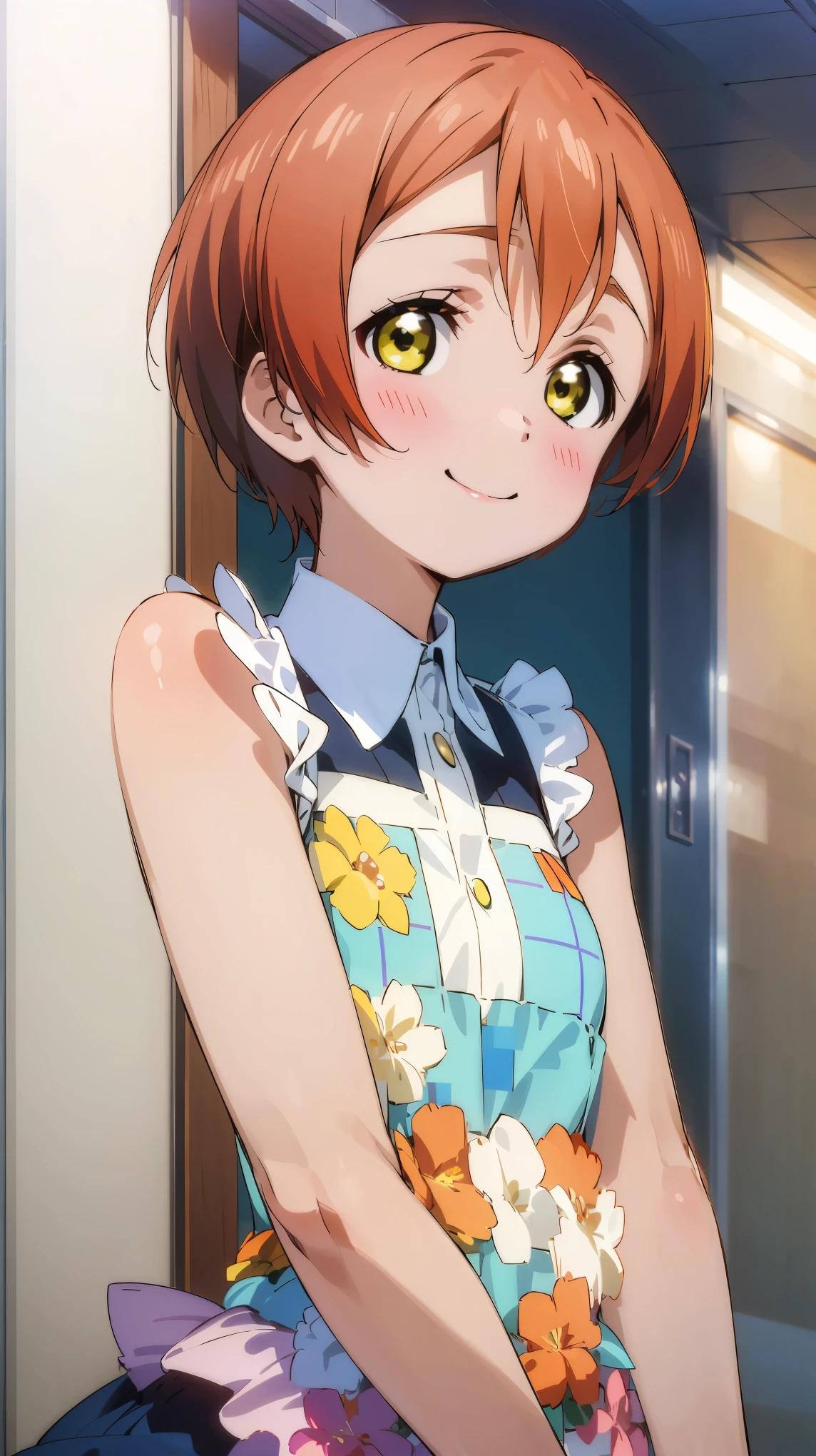 (((pixel-perfect, detail-perfect))), solo, 1girl, rin hoshizora, kawai dress, upper body looking at viewer, smile