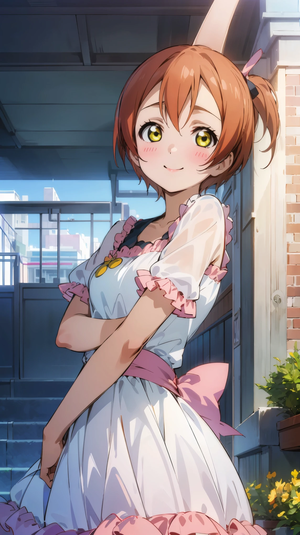 (((pixel-perfect, detail-perfect))), solo, 1girl, rin hoshizora, kawai dress, upper body looking at viewer, smile