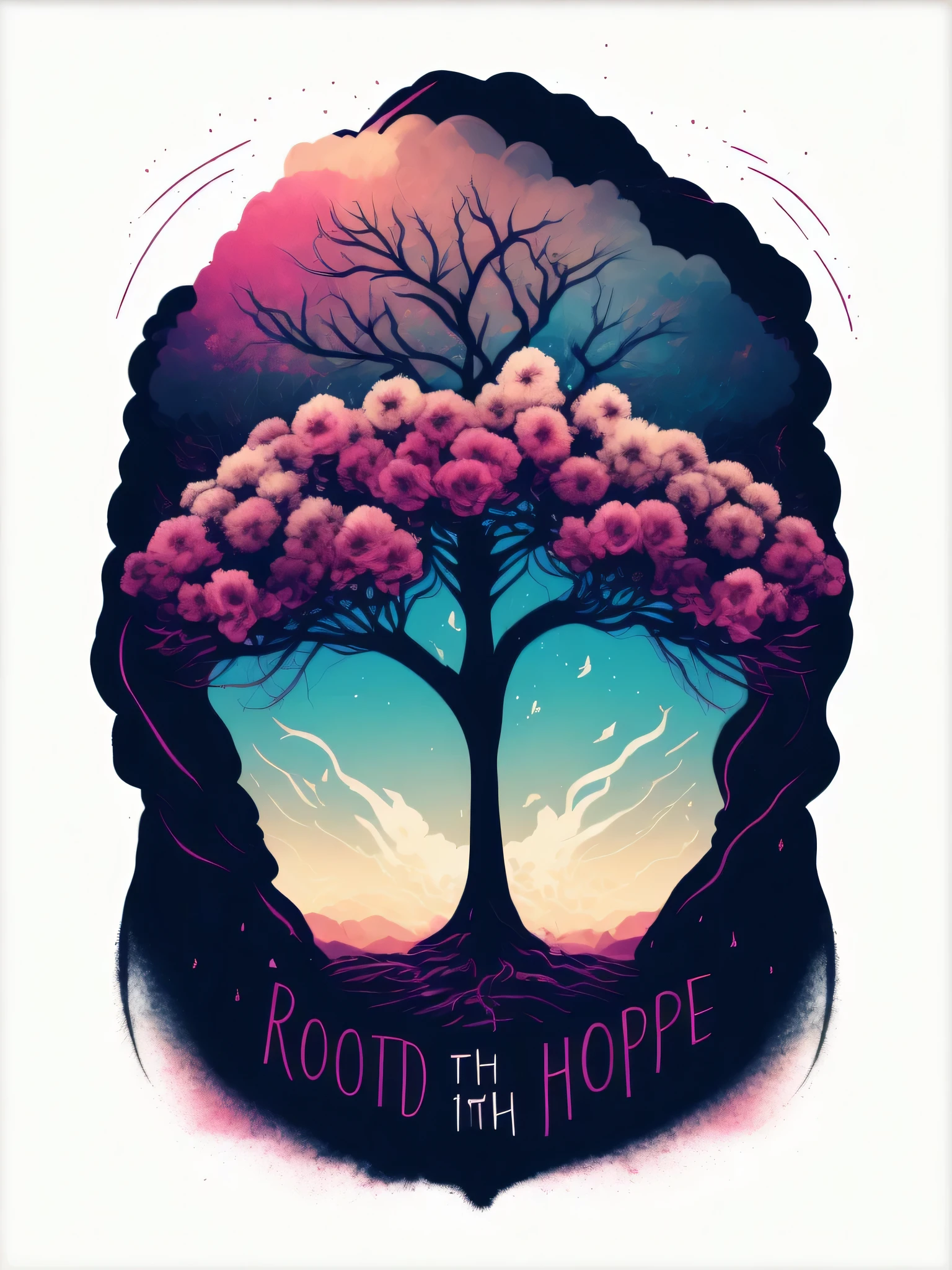 uma arte para uma camiseta com fundo branco baseada nesta frase: Rooted in faith, Blooming with hope:
This phrase combines the strength of faith with the optimism of hope, perfect for those seeking resilience and a bright outlook.