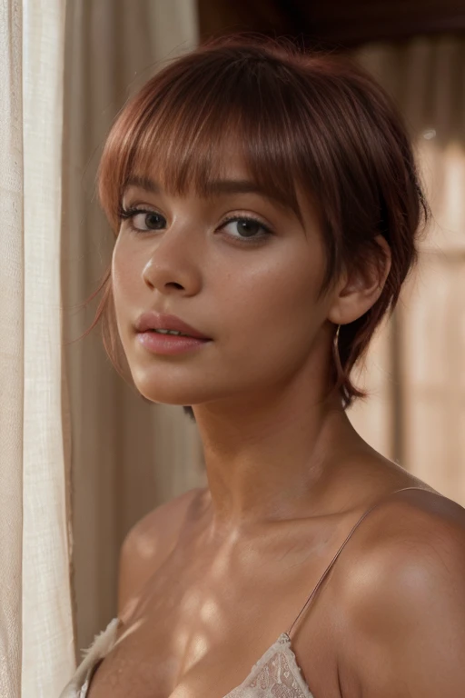 woman, Full body, sexy pose, pink hair, (short bangs hair:1.36), flawless olive skin, (she's extremely surprised peaking under blankets), most beautiful woman on earth, carefully lifts corner of blanket, long hair bangs, (joyful surprise expression), a stunning female , Her skin is smooth and radiant, (she's curious to see under sheets),white sheer fabric drapery background, (highest quality fabric texture), lush drapery with accent highlights, film quality, sun-kissed blushing skinned woman, blushing, (ultra-realistic , she's in deep darkness ,soft accent window light, gorgeous Rembrandt style lighting, (Rembrandt patch), (highest quality fabric texture), matte gray fabric, Her long luscious, hair cascades down, framing her face, ultra-realistic, adorned with long, fluttering lashes, the color of sunset, a world of seduction and passion. Finely detailed,(Fine-grained), (highest detail skin texture peach-fuzz earlobe realistic) ○○ res – ultra high high resolution , very high texture res(light resolution), Realistic – Realistic Photorealistic hands and fingers – (photorealistic beautiful 4k) , 8K,extreme detail, close and intimate, captivating, teasing, Her perfectly sculpted lips, lifelike, highly real lipgloss,painted a bold shade of crimson. she is Ingres, Vermeer, a work of art, curvaceous and enticing. indulge in the exploration of desire.solo woman, (highest quality fabric texture), long hair, every detail,Fine facial features, Masterpiece – Masterpiece ○○ quality – ○○ quality best quality(Highest Quality) ,Leica film, best, solo female, High quality (hiquality) etc ○○ detailed – ○○ details ultra detailed(Ultra-fine ), Photorealistic, Extremely detailed(Extremely detailed) , Finely detailed(Fine-grained), (highest detail skin texture peachfuzz earlobe realistic) etc ○○ res – ○○ resolution ultra high res(A high resolution) , very high texture