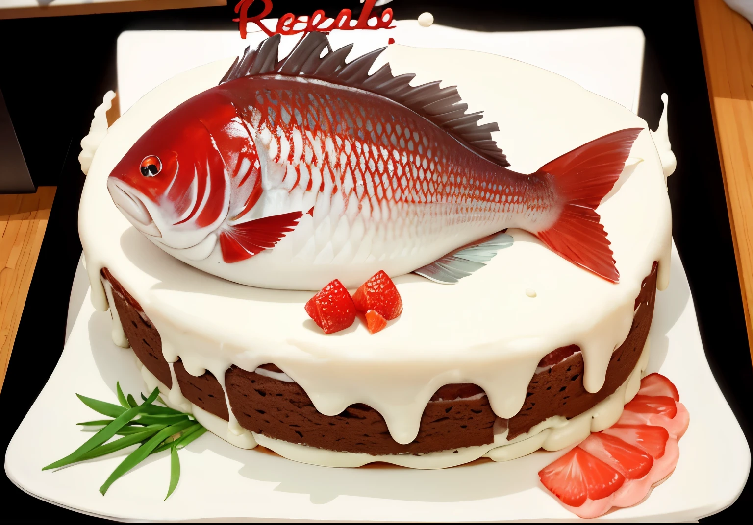 Cake with red sea bream on top