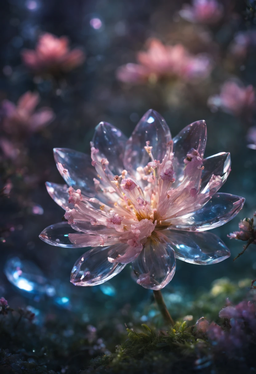 crystal spring blossom,
fantasy, galaxy, transparent,
shimmering, sparkling, splendid, colorful,
magical photography, dramatic lighting, photo realism, ultra-detailed, 4k, Depth of field, High-resolution