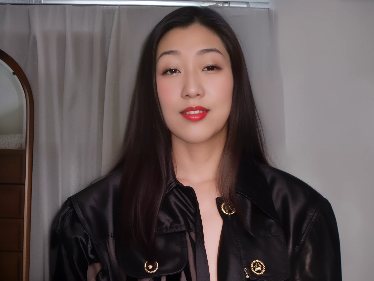 There is a woman wearing red lipstick and a black jacket, akiko takase, kiyoko suzuki, sorry, Kazue Kato, eiko ishioka, yayoi kasuma, inspired by Ayako Rokkaku, mutsumi akasaki, asian woman, Jen Gee, and Kimura-san, rinko kawaichi