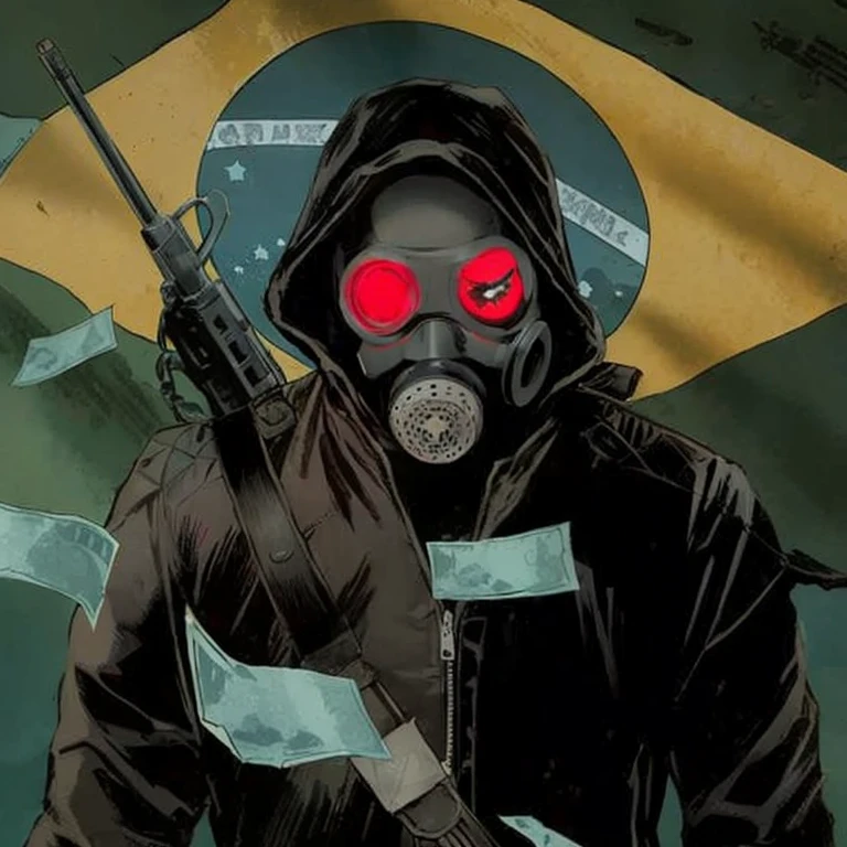 arafed image of a man with a gas mask and a gun, red son, by Victor Mosquera, by Antonio Parreiras, transmetropolitan, by André Castro, red-eyes, by Nathan Oliveira, as illustrated in top cow comics, inspired by Victor Mosquera, by Francis Souza, by Rodolfo Amoedo
