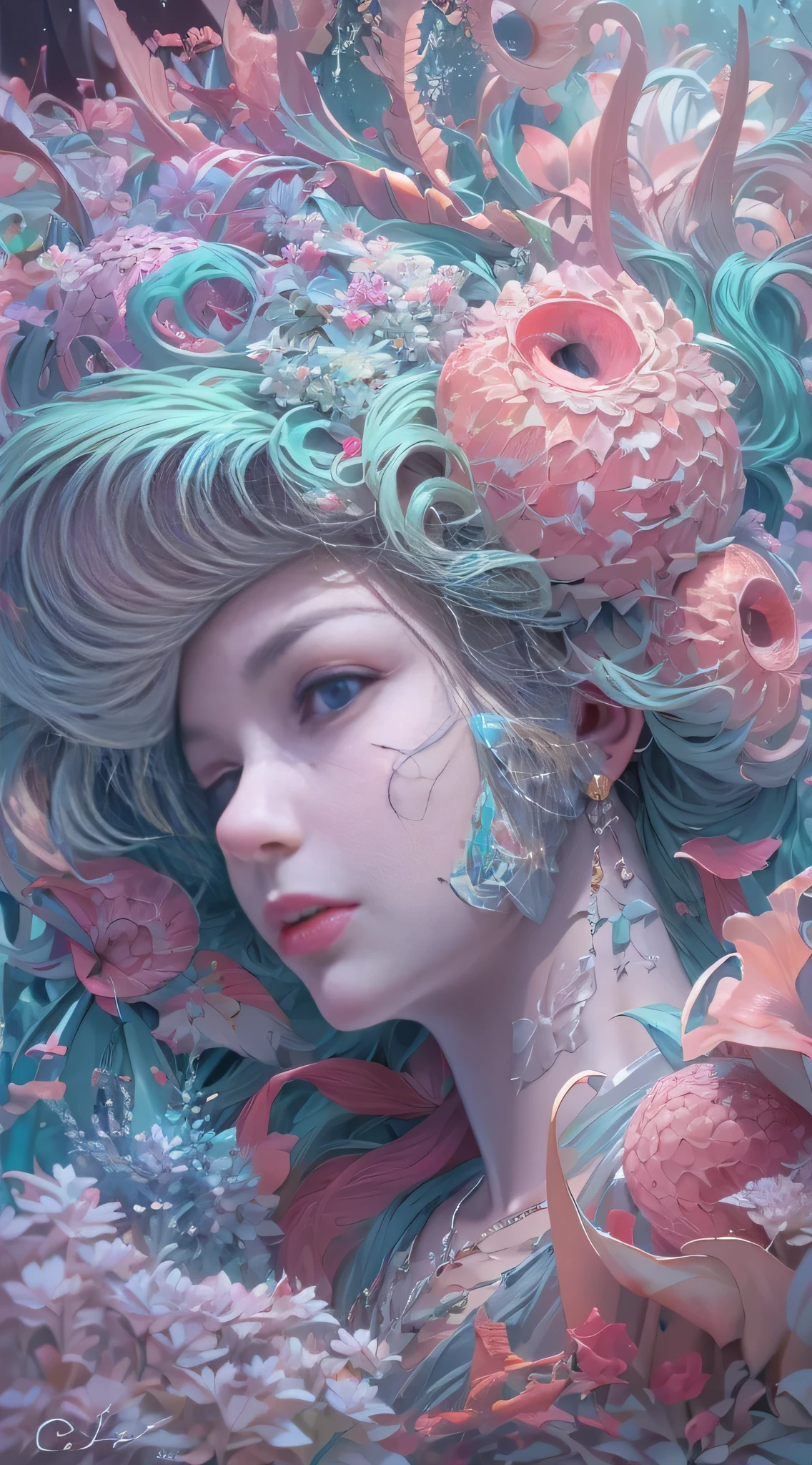 best qualtiy,tmasterpiece,超高分辨率,(photograph realistic:1.4),ultra-realistic realism,Dream-like,The beautiful blue goddess wears a phoenix peacock on her head, Nautilus, a betta fish,The creation of fantasy,Brain conch,Dream Conch,Biopunk Nautilus,Thrilling color scheme, ultra-realistic realism, abstracted, psychedelia,Cotton Candy Queen Women Goddess 8k Resolution Rendered Hyper Realistic Intricate Detail lives in an frosty heart shaped ice bubble, a fanciful place filled with castles, cotton candy, swans lakes and fluffy clouds, An intricate visual representation of computer programing, rendered in 24k resolution with intricate details and symbols.