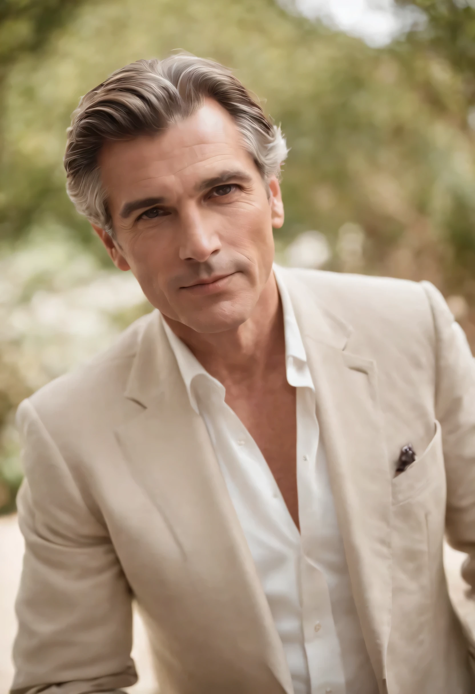 66 years old but in good shape, Heartthrob, terno vinho aberto, cabelo branco estiloso, homem, Heartthrob, italiano