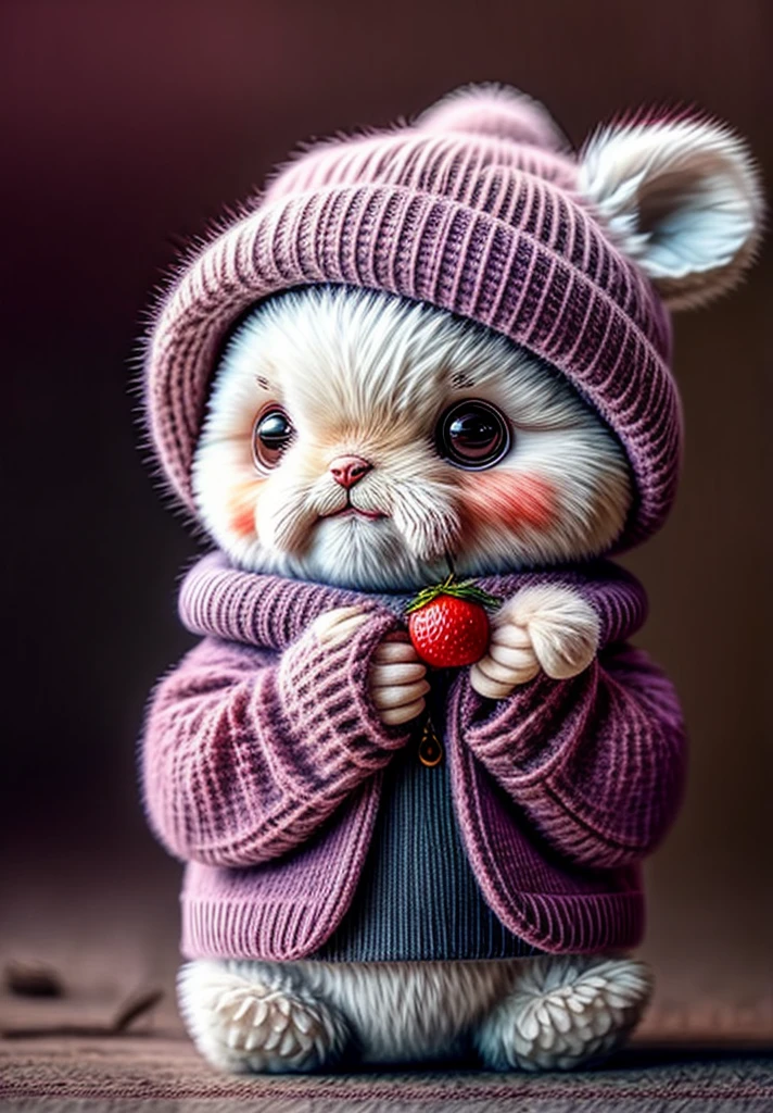 Teddy, realistic, hairy, clothed animal, plum, dark circles, blush, blueberry, food, fruit, full body, hat, non-human, strawberry, tomato, mango