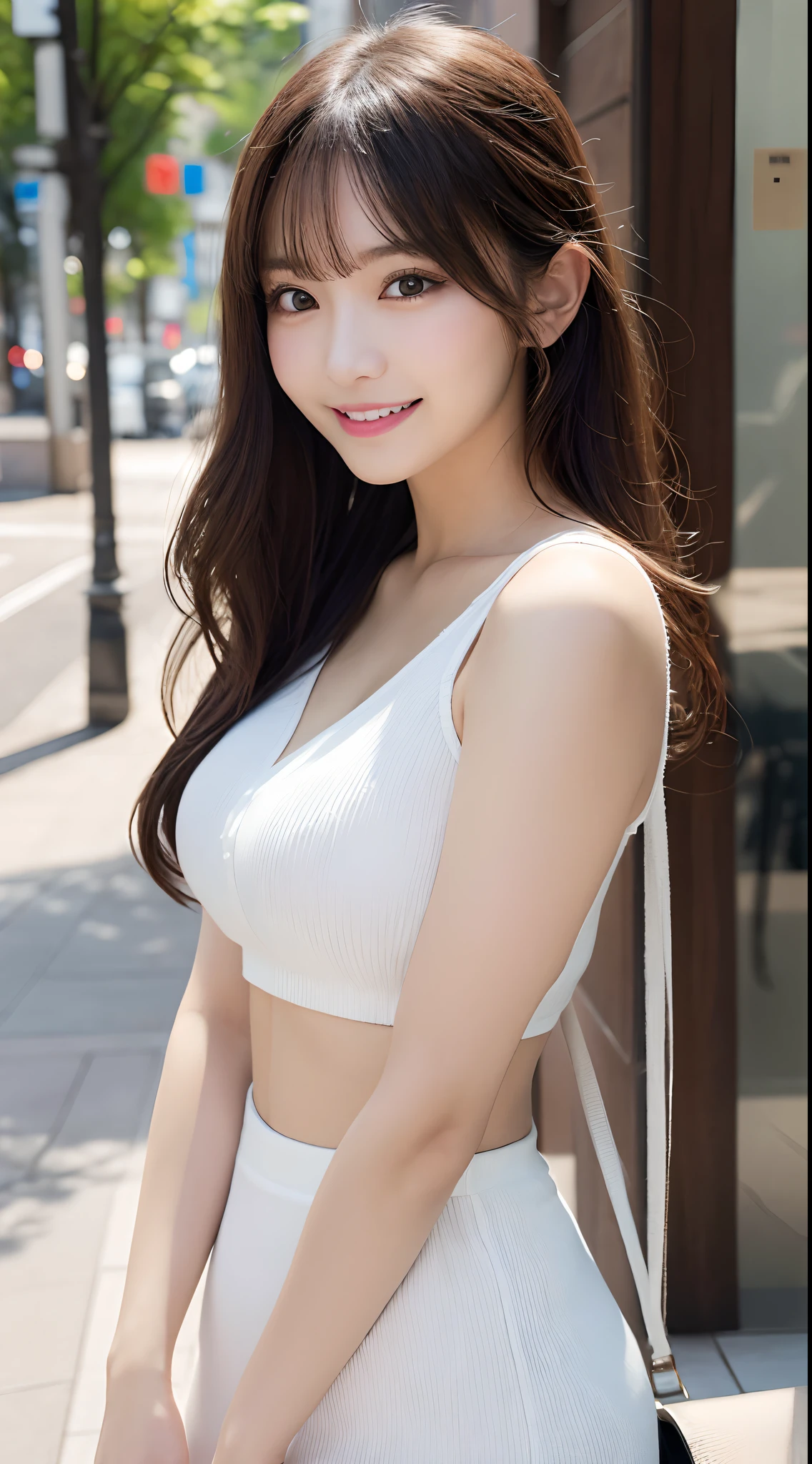 masutepiece, Best Quality, Illustration, Ultra-detailed, finely detail, hight resolution, 8K Wallpaper, Perfect dynamic composition, Beautiful detailed eyes, Women's Fashion Summer,Bob Hair,mid-chest, Natural Color Lip, Bold sexy poses,Smile,Harajuku、24-year-old girl、Cute、Sexy shot looking at camera