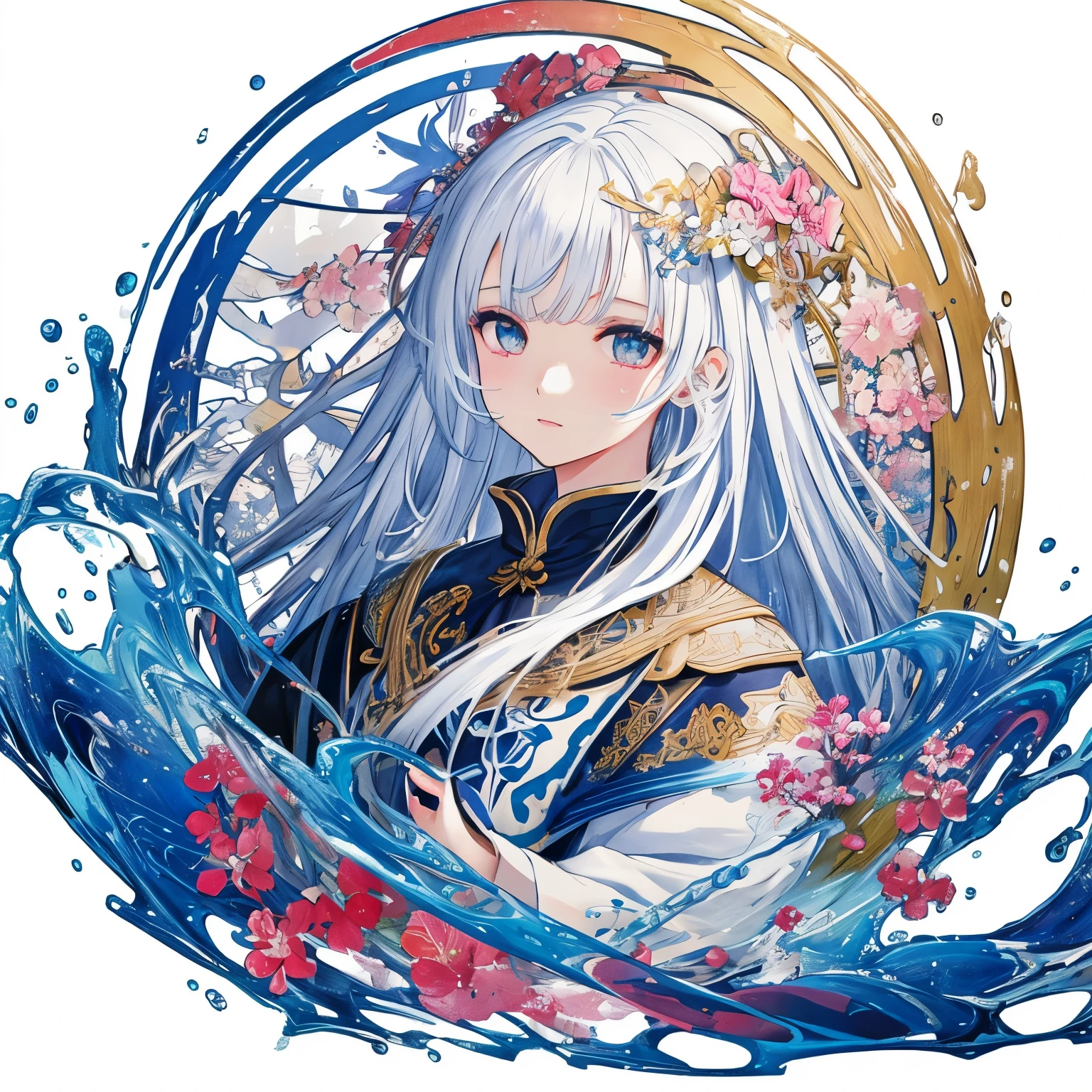 ((((white background)))), (masterpiece、highest quality、highest quality、beautiful and aesthetic:1.2)、(1 girl:1.3)、(fractal art:1.3)、splash art, pierced eyes, wonderfulインスタグラム, art station, Color Paint Splash Style+, contour lines, hyperdetailed intricately detailed, unreal engine, wonderful, intricate details, splash screen, complementary color, Realistic concept art, 8K resolution, 逸脱のmasterpiece, Oil, heavy brushstrokes, Ink Drop, Splash gear、flower、Grass