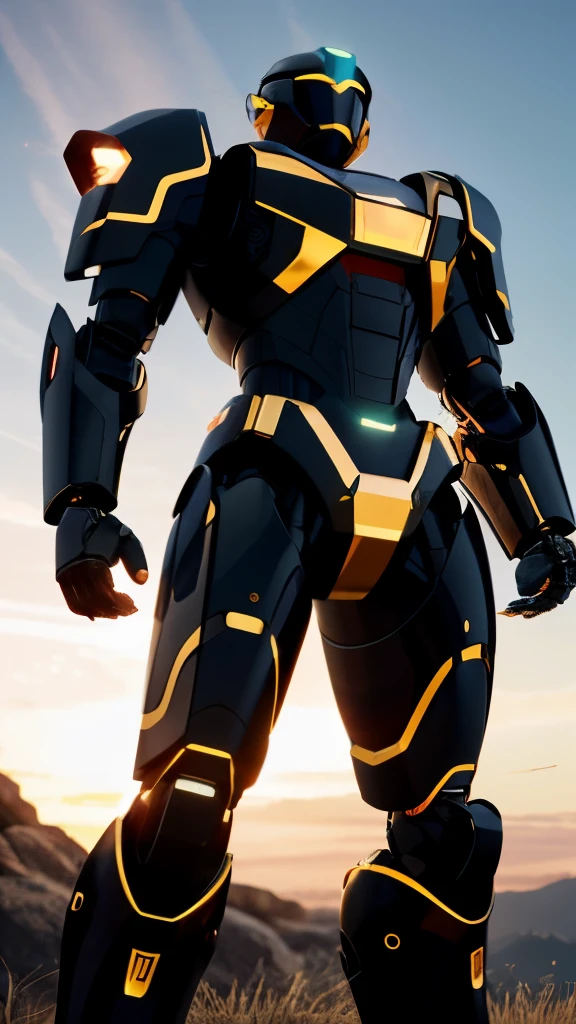 robot police is holding a stop sign. This ultra-high resolution, photorealistic full-body portrait is bathed in the warm glow of sunlight, capturing the essence of the scene. The style is reminiscent of mecha sci-fi anime, presented in an impressive 8K resolution for unparalleled image quality. Crafted with Unreal Engine 5, the artwork features ultra-realistic 64K CG, skin texture at 1.4, and an evocative orange volumetric fog, adding depth and atmosphere to the narrative. Further detailing includes 8K UHD, DSLR quality, film grain, and the artistic nuances of lomography, resulting in a visually stunning composition that seamlessly blends high-quality visuals, translucent effects, and photorealism to truly captivate the viewer.
