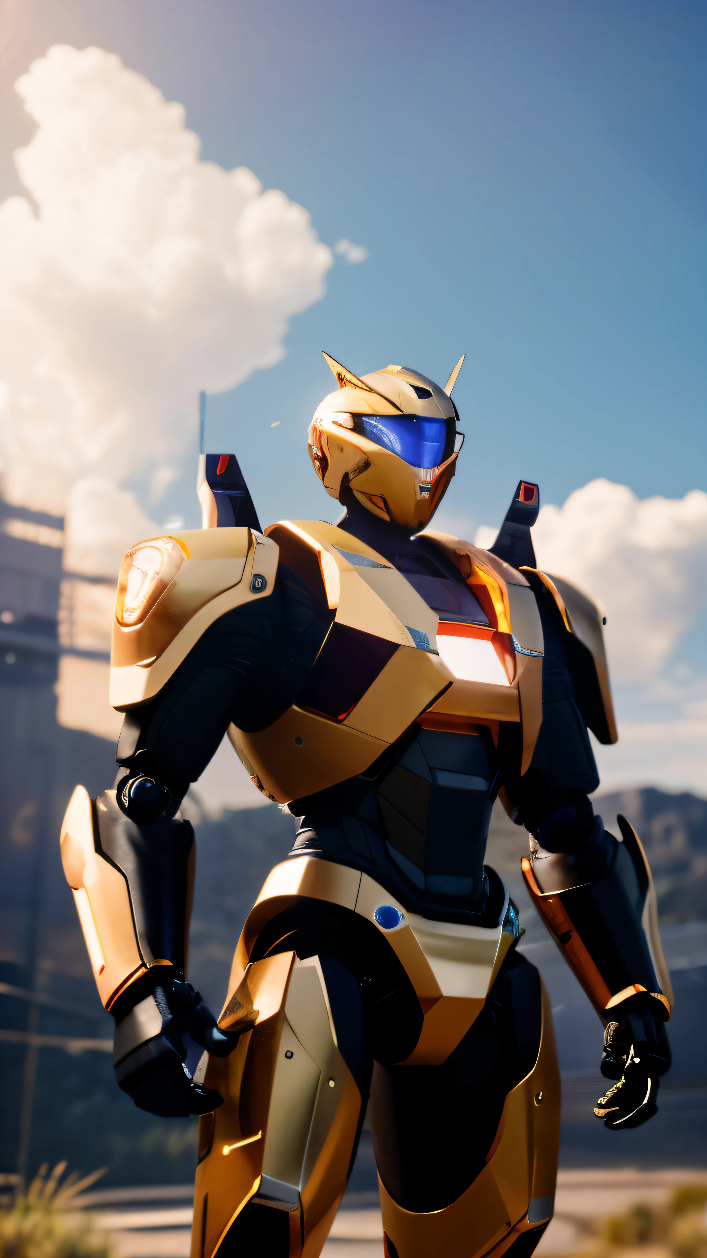 robot police is holding a stop sign. This ultra-high resolution, photorealistic full-body portrait is bathed in the warm glow of sunlight, capturing the essence of the scene. The style is reminiscent of mecha sci-fi anime, presented in an impressive 8K resolution for unparalleled image quality. Crafted with Unreal Engine 5, the artwork features ultra-realistic 64K CG, skin texture at 1.4, and an evocative orange volumetric fog, adding depth and atmosphere to the narrative. Further detailing includes 8K UHD, DSLR quality, film grain, and the artistic nuances of lomography, resulting in a visually stunning composition that seamlessly blends high-quality visuals, translucent effects, and photorealism to truly captivate the viewer.
