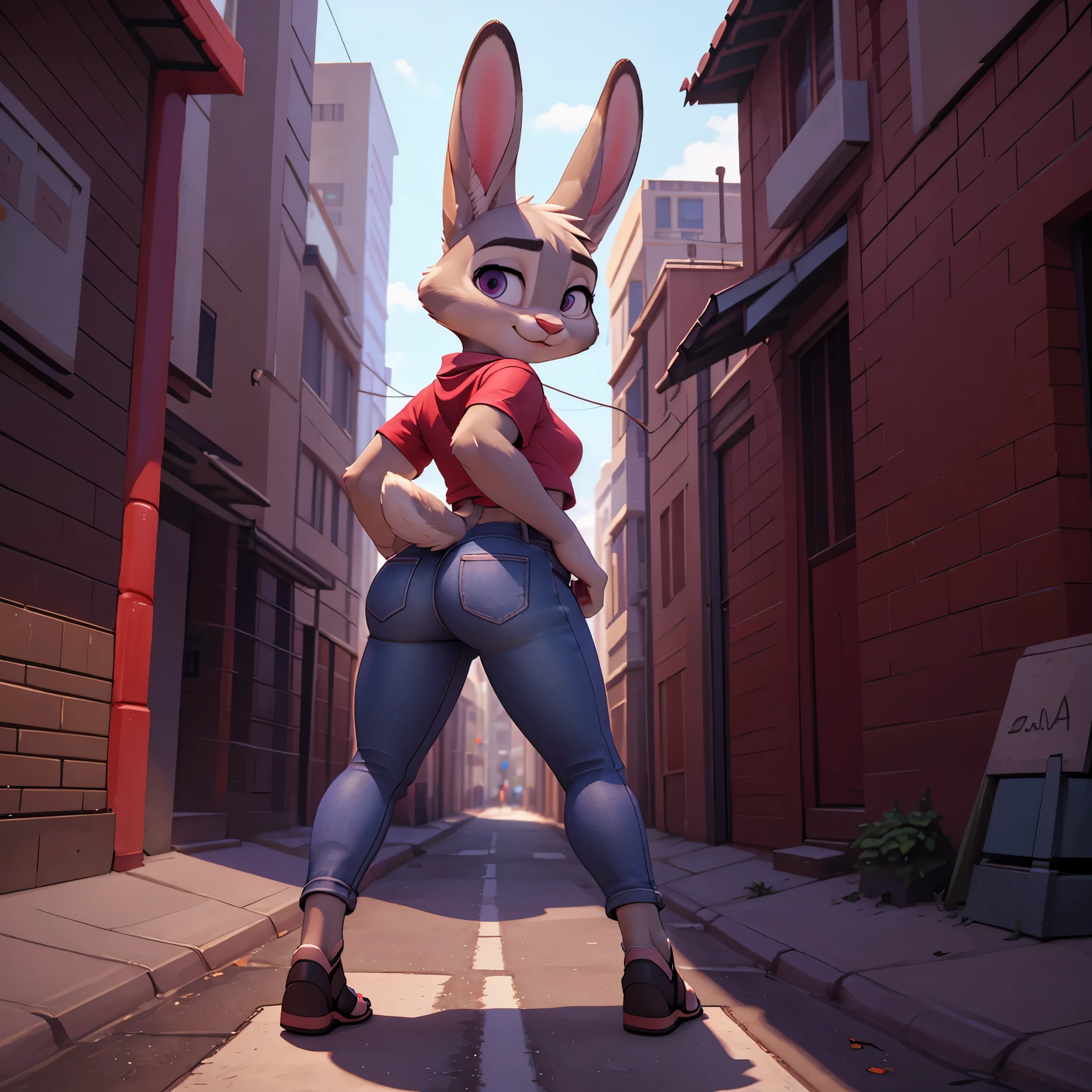 Sexy female anthro, full body, 8k, film, masterpiece quality, semi realistic, high detail, big ass, short skinny jeans, cropped plaid shirt, flip flops, judy hopps, (masterpiece), (best quality), 3d pixar style