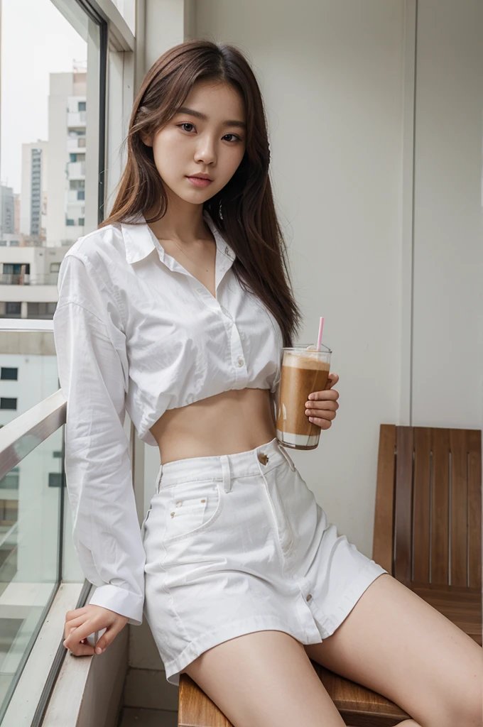 1 female、(beautiful caucasian:1.5)、(super beautiful)、(beautiful face:2)、(detailed face)、(fine eyes)、(detailed lips)、(Nose details)、(above the knee shot)、(American Starbucks employee)、(starbucks uniform:1.5)、(Lift up your skirt to reveal your panties:1.7)、ceiling from below、(white panties:1.5)、(barefoot)、(golden hair:1.2)、(standing in a starbucks store:1.2)、(At SFW)