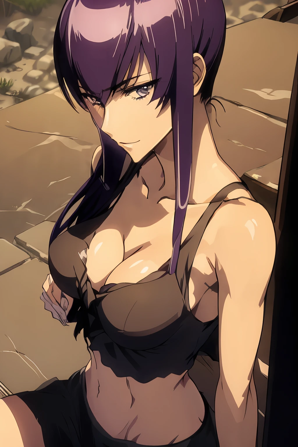 Saeko Busujima, retrato, rostro completo, solo rostre, mirando al espectador de frente