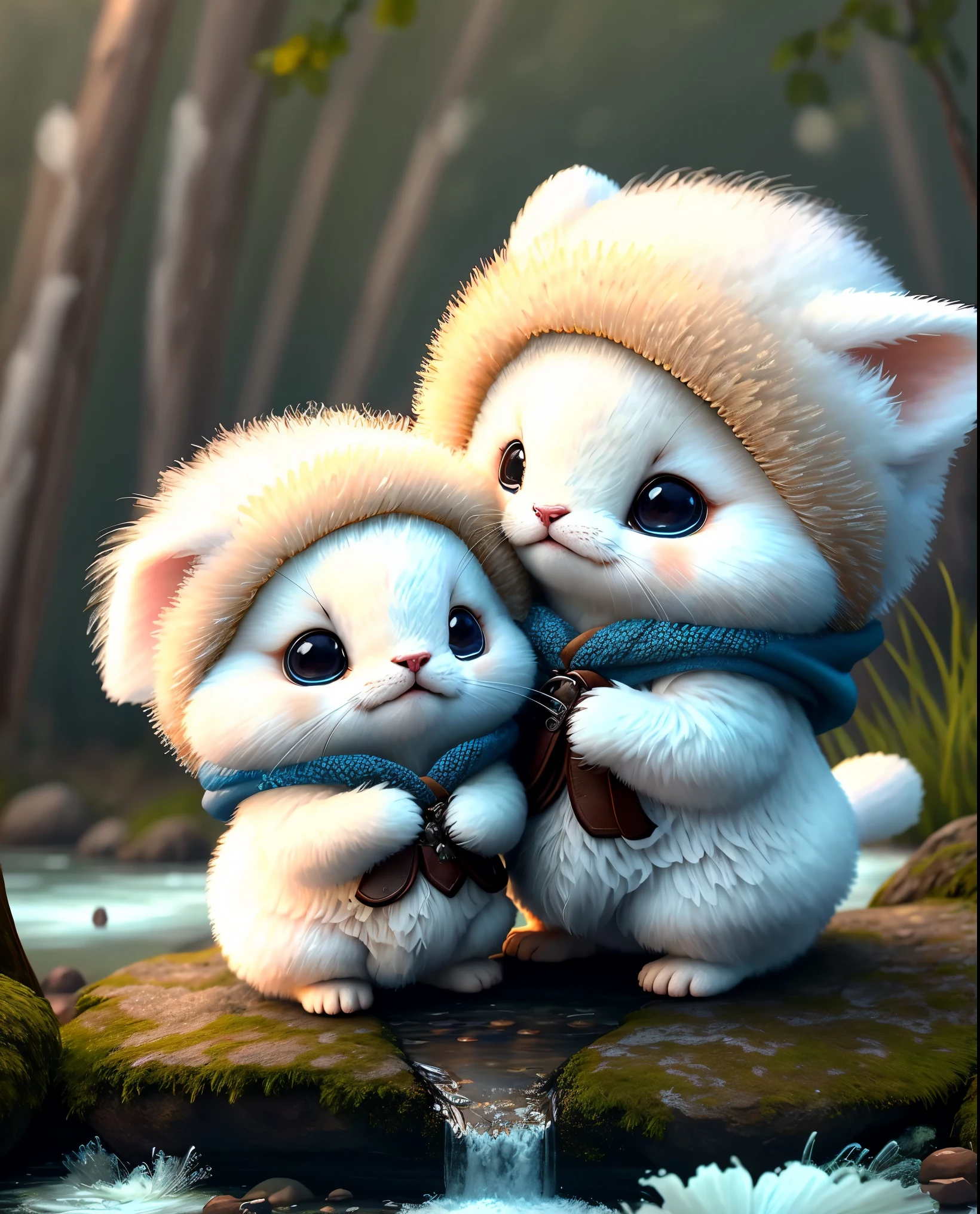 best image quality、"cute生き物の傑作を作成する. ermine、（冬のermine）, high detail, In 8K、best image quality、Dressed as an adventurer、Bogan in hand、Video Game Hero Costume、(((cute)))、