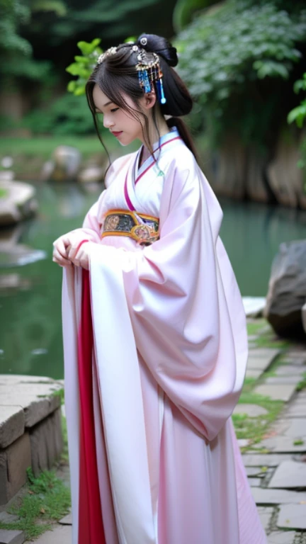 A girl in Hanfu, ancient Chinese beauty, princess chinese girl, Chinese Princess, Traditional beauty, Chinese girl, White Hanfu, Chinese woman, beautiful Chinese girl, Chinese style, traditional Chinese