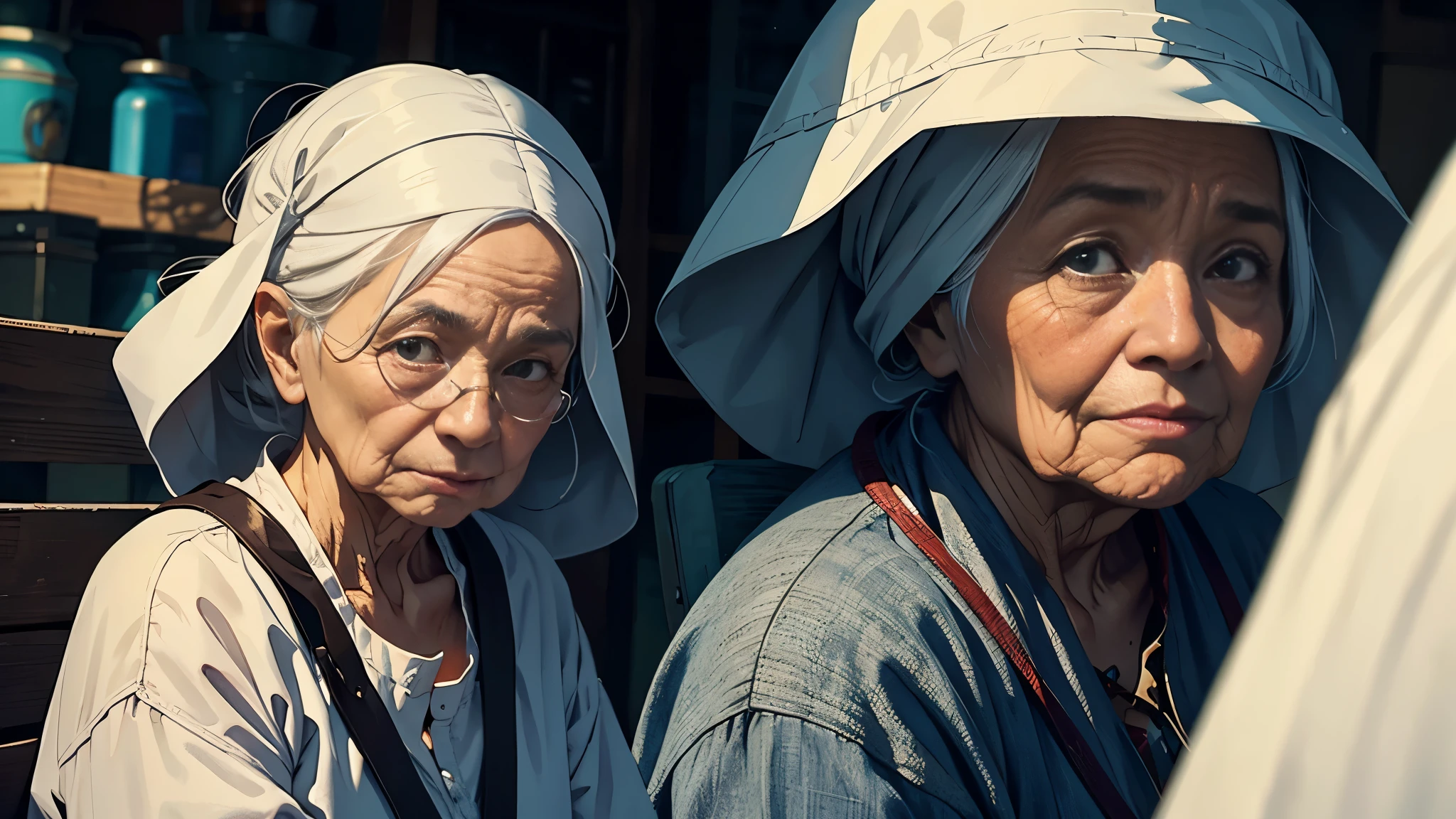 An old woman, no blur. Clear face