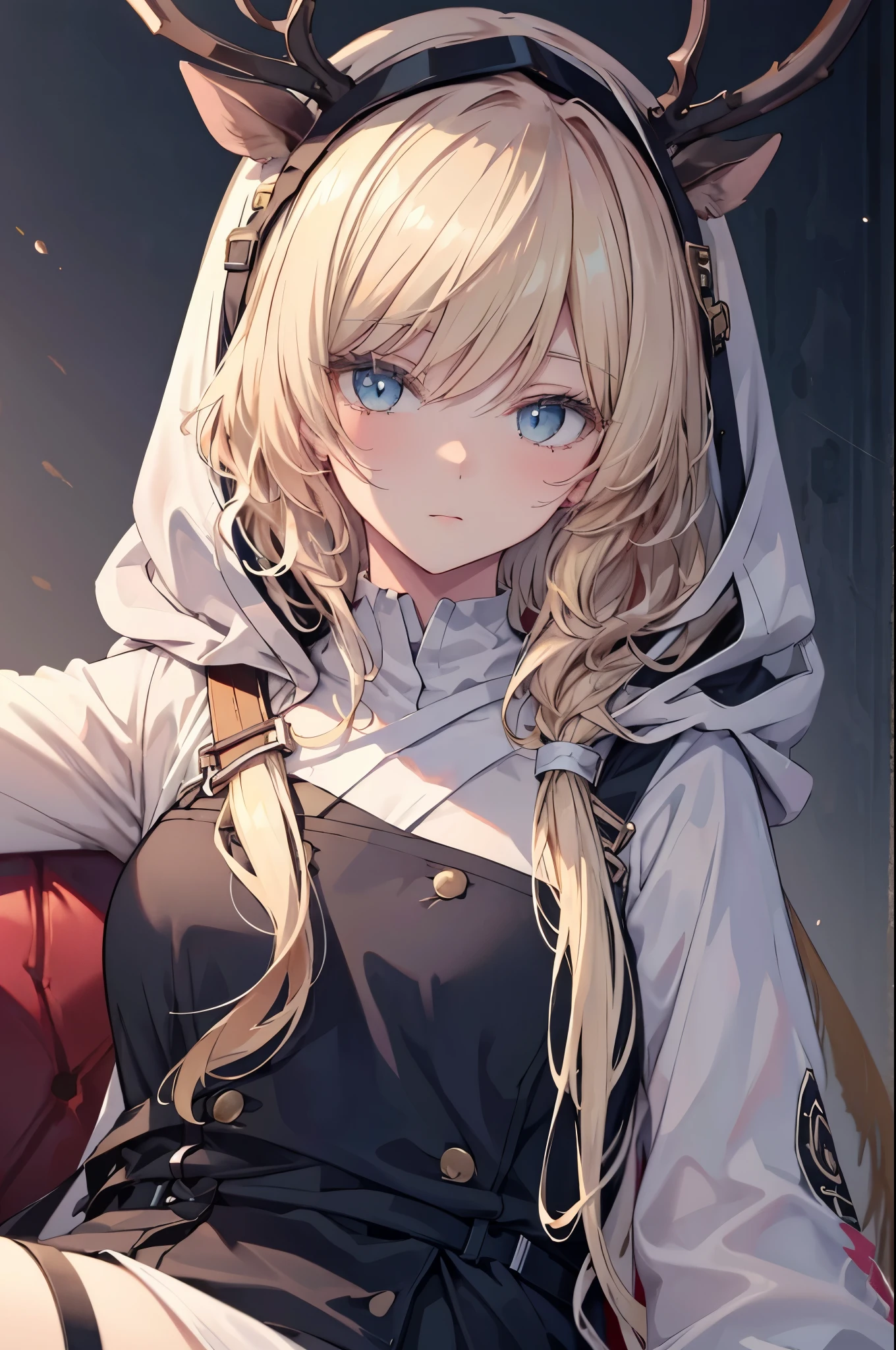 +masterpiece, best quality, super detailed, A girl, pretty face, Rich details, (long white hair), perfect face, Coveralls, sitting, close up, Shabby sofa