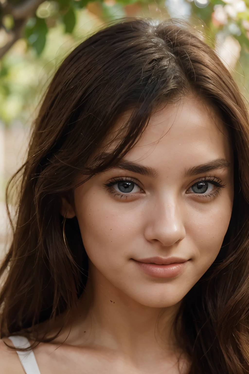 The face of a 22-year-old Italian woman with striking, deep blue eyes that capture attention immediately. Her fair complexion is complemented by a subtle, sun-kissed glow, reflecting her Mediterranean heritage. Her long, chestnut brown hair falls in loose waves, framing her face with a touch of natural elegance.
Her eyes are large and expressive, with a depth that seems to reveal a blend of curiosity and wisdom beyond her years. Arched, well-defined eyebrows enhance the intensity of her gaze, adding a touch of sophistication to her overall look.
A straight, delicate nose gives balance to her facial features, while her lips are naturally full, with a subtle rosy tint that adds a touch of warmth to her face. When she smiles, it lights up her entire face, revealing a genuine and inviting charm.
The contours of her face are gracefully sculpted, with high cheekbones that lend a classic beauty to her appearance. There's an air of confidence and grace about her, and her features come together in a harmonious blend of youthfulness and timeless allure, creating a hyperrealistic representation of the beauty that can be found in diversity