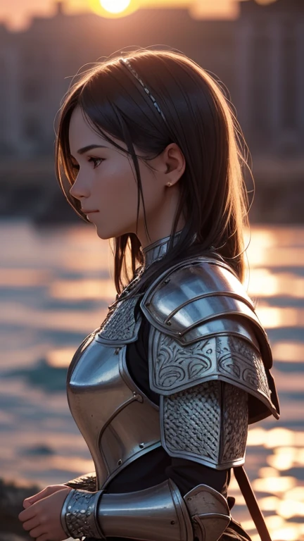 (masterpiece), (extremely intricate:1.3), (realistic), portrait of a girl, the most beautiful in the world, (medieval armor), metal reflections, upper body, outdoors, intense sunlight, far away castle, professional photograph of a stunning woman detailed, sharp focus, dramatic, award winning, cinematic lighting, , volumetrics dtx, (film grain, blurry background, blurry foreground, bokeh, depth of field, sunset, motion blur:1.3), chainmail
