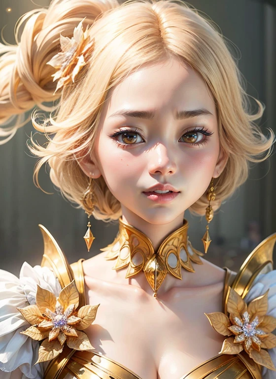 masterpiece、highest quality、portrait photography、look up、(Crystal clear skin texture、My eyes are shining、hyper realism、Gold Light、sharp:1.2)、笑faceの描写、bloom、Sparkling、perfect lighting for your subject、bright_front_face_lit.