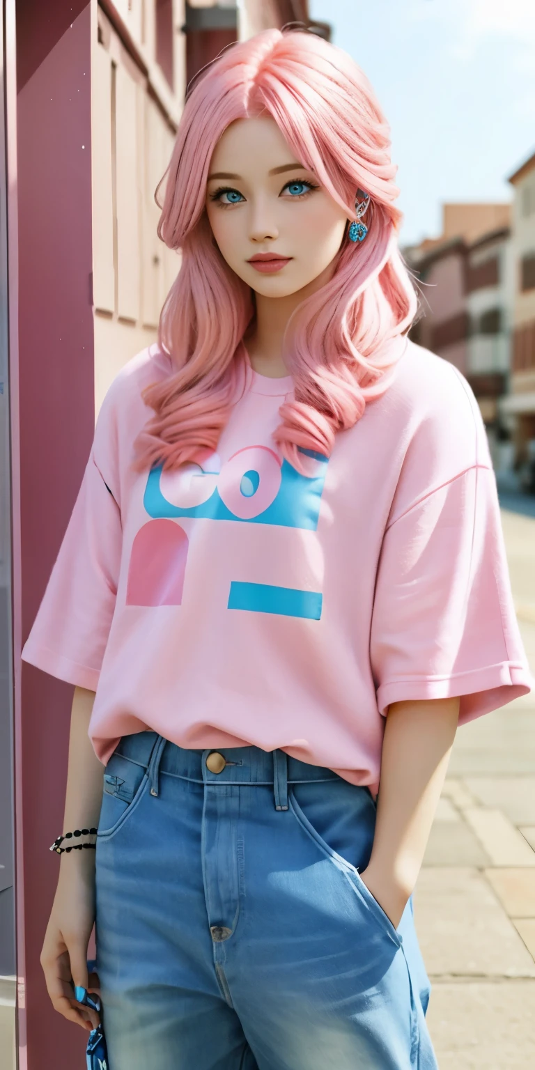 A very pretty and attractive pink hair 25 year old with blue eyes. Very realistic