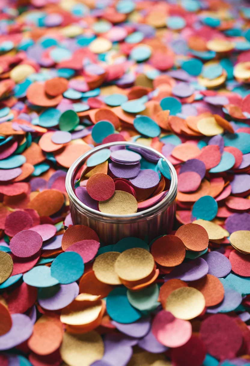 Colorful Confetti/confetti/colorful confetti.At the wedding scene, confetti comes with blessings like snowflakes.Best composition still life(best quality,4K,8k,high resolution,masterpiece:1.2),Super detailed,(actual,photoactual,photo-actual:1.37),(Super quality,super detailed,super complex,extremely complex)Soft and natural light and shadow.super wide angle, (Detailed texture),Background covered with film grain,