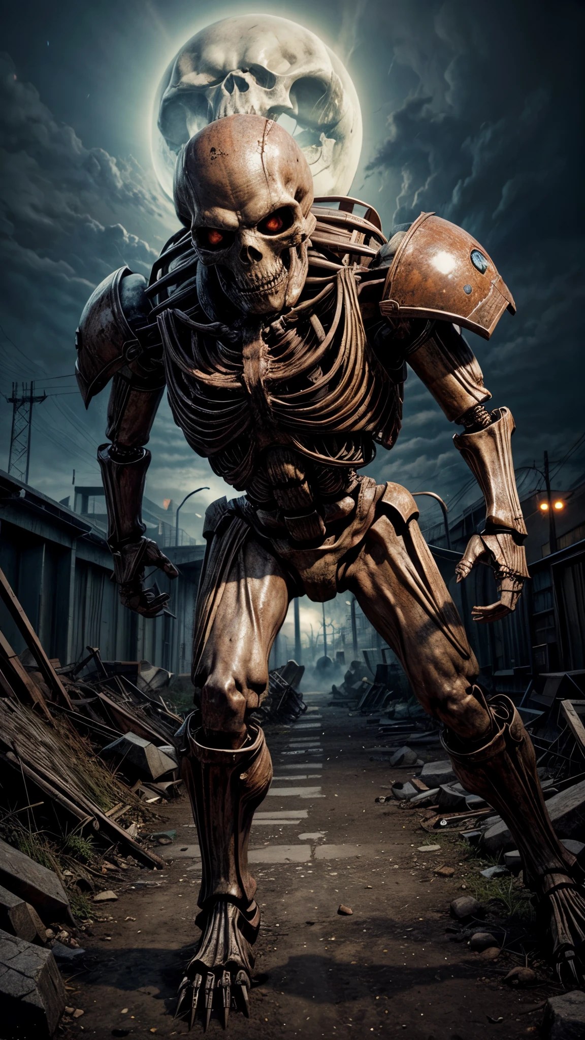 giant biological mutant zombie, mecha, skeleton face, giant skeleton, body all, anime art.