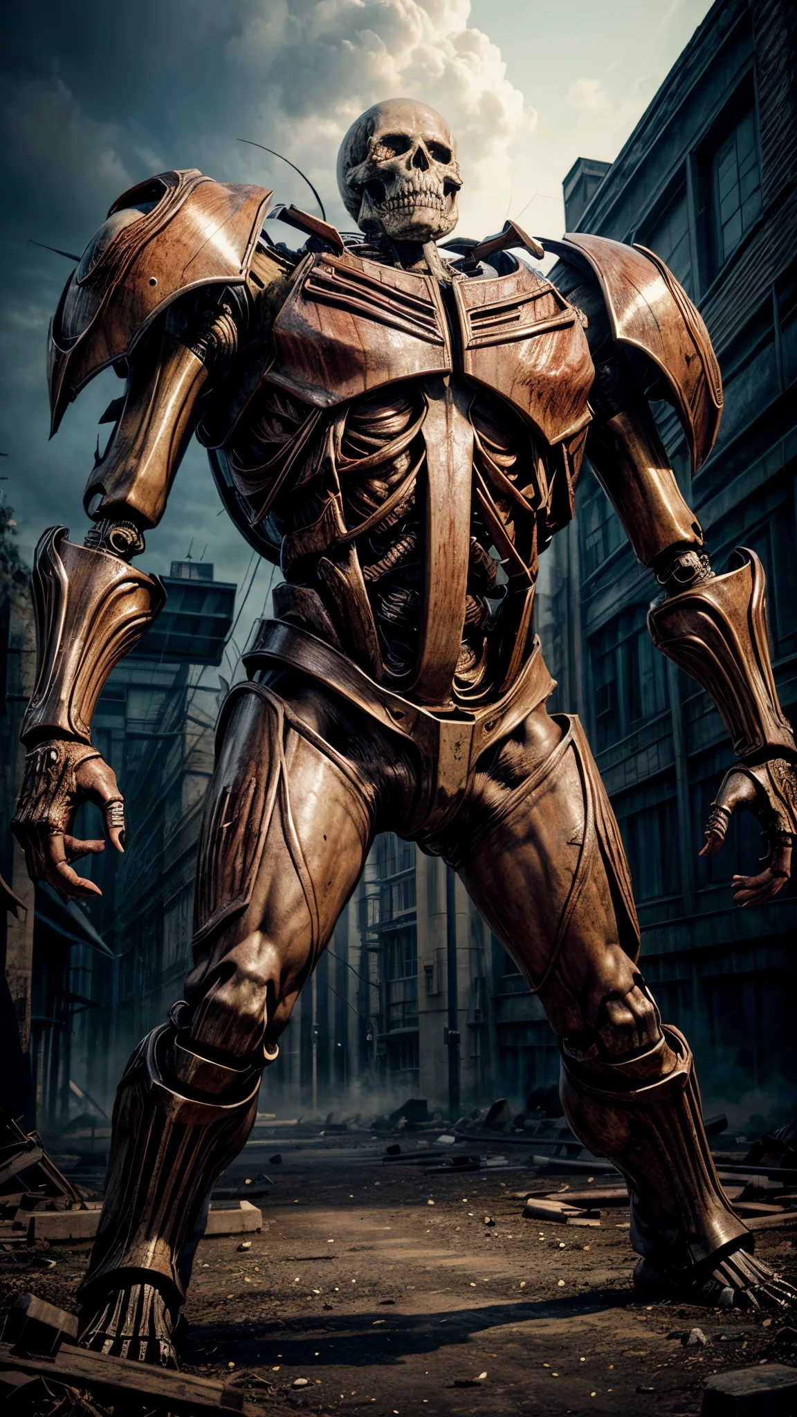 giant biological mutant zombie, mecha, skeleton face, giant skeleton, body all, anime art.