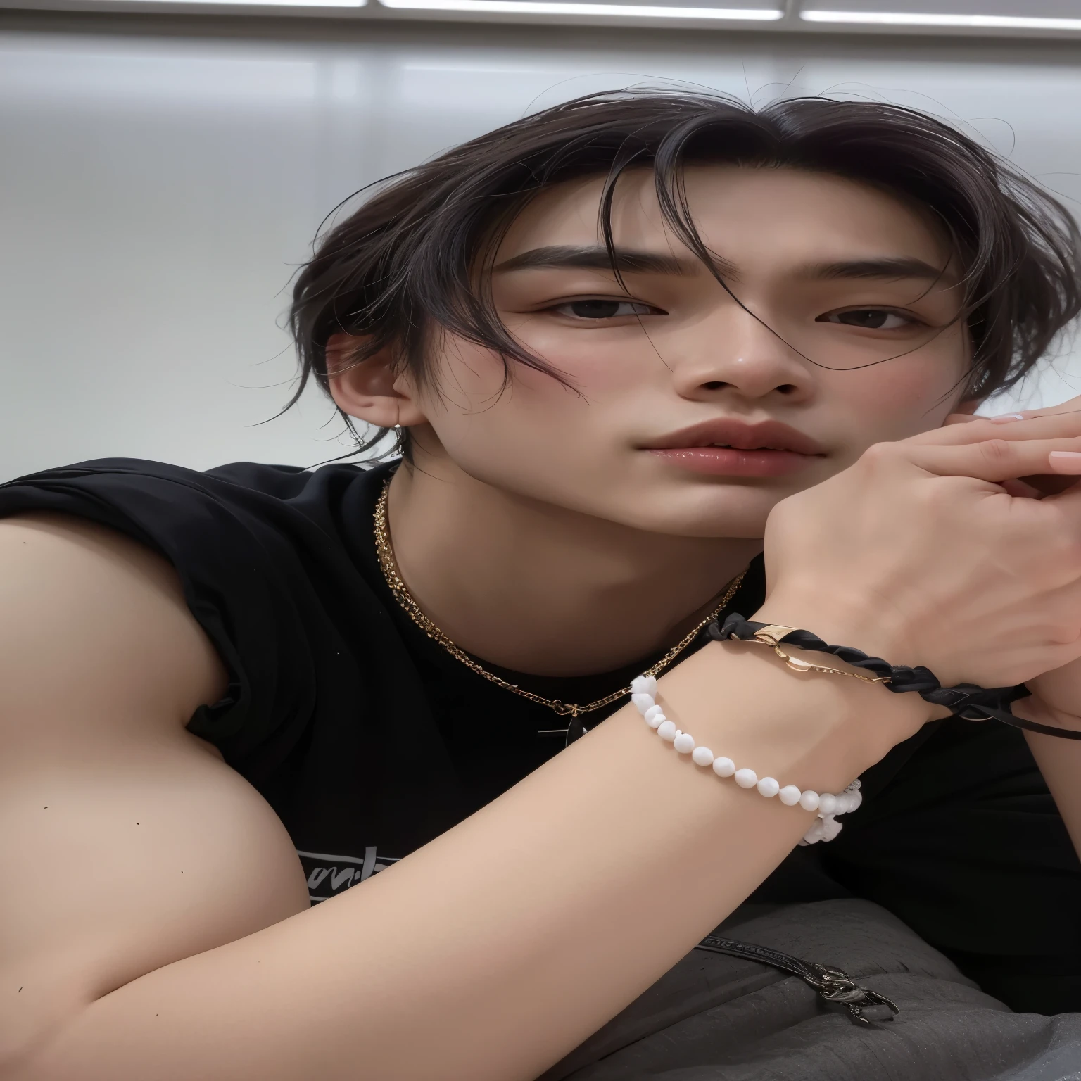 a close-up of a person with a bracelet on their wrist, cai xukun, Jung Jaehyun, handsome japanese demon boy, Jinyoung Shin, taken in the early 2020s, TaeJune Kim, kousuke ono, brillante por la lluvia, kim doyoung, hyung tae, steven jung, toru furuya