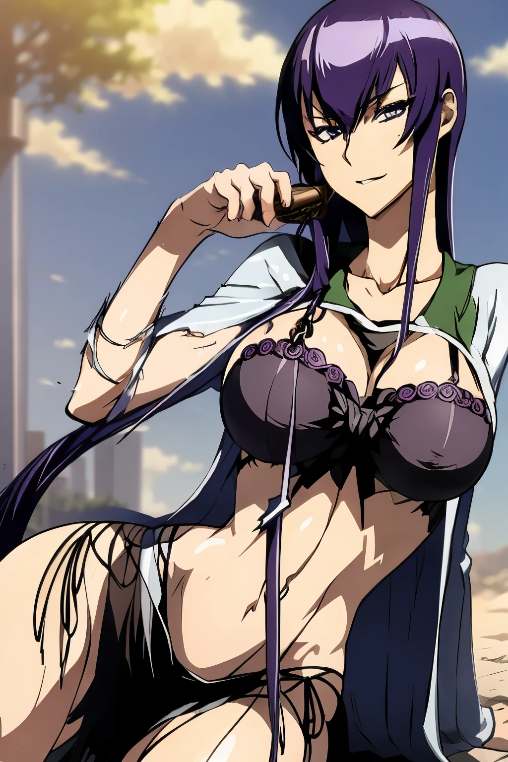 Saeko Busujima vestida como capitana del sereitei, bleach, shinigami