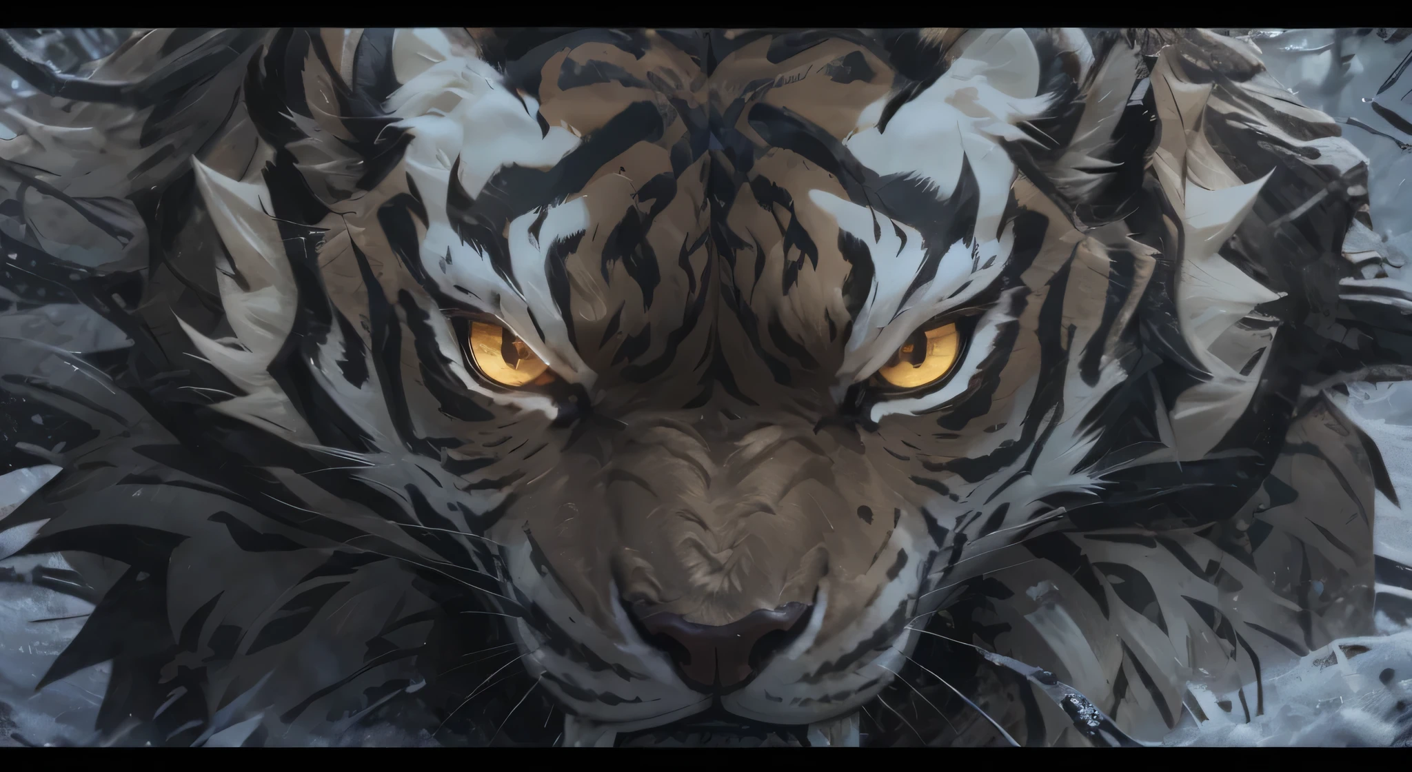 The tiger roared, front hair, high resolution, golden eyes, Detailed depiction of ferocious tiger