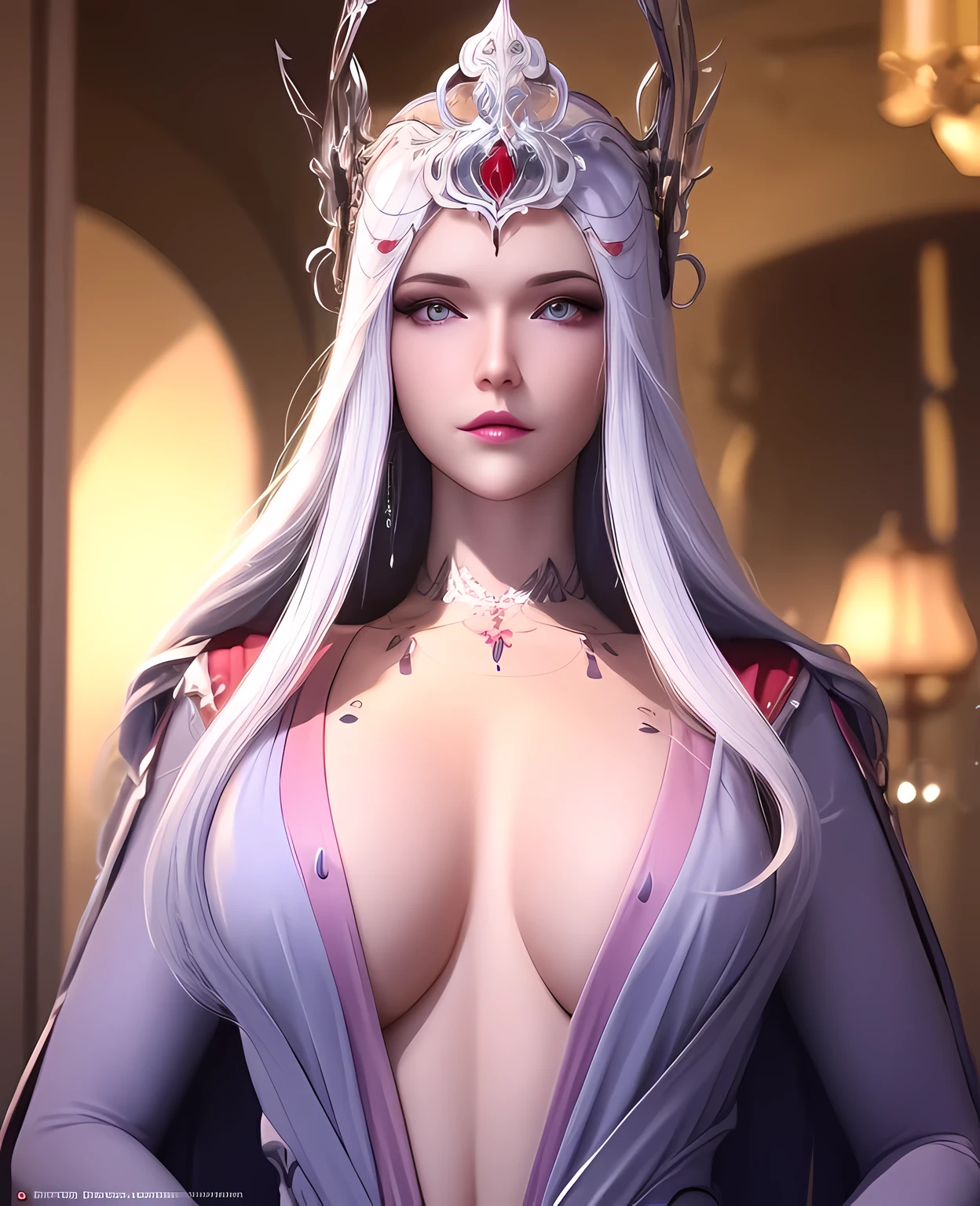 (masterpiece:1.2, best quality:1.2, beautiful, high quality, highres:1.1, aesthetic), detailed, extremely detailed, NSFW, ambient soft lighting, 4K, perfect eyes, perfect face, perfect lighting, 1girl, alternate breast size, belly, black hair, breasts, glowing, hair between eyes, huge breasts, inverted nipples, lips, long hair, looking at viewer, lying, navel, nipples, nude, on back, parted lips, plump, realistic, solo, big breasts, hands on hips