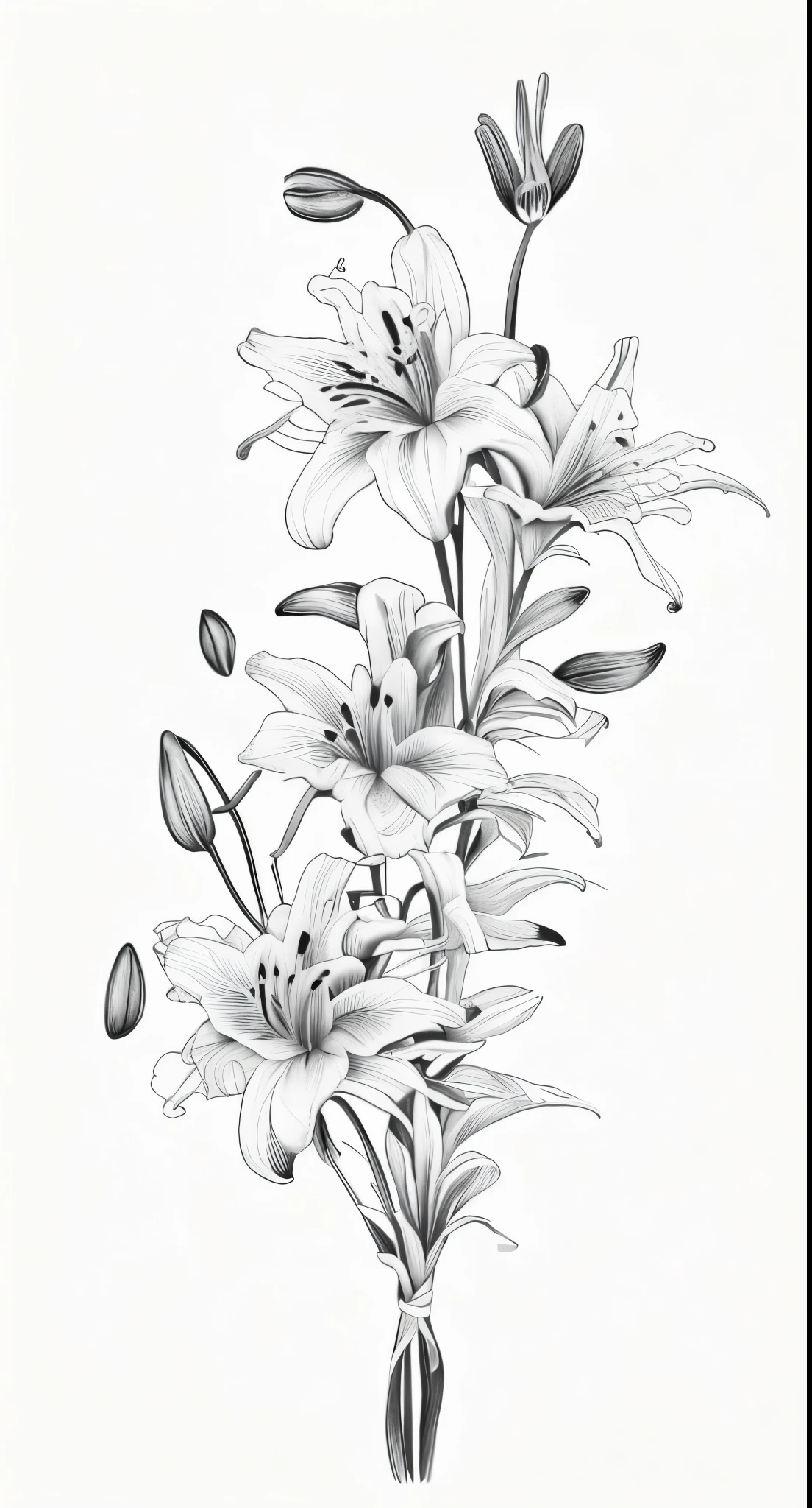 Lily flower black and white hand drawn