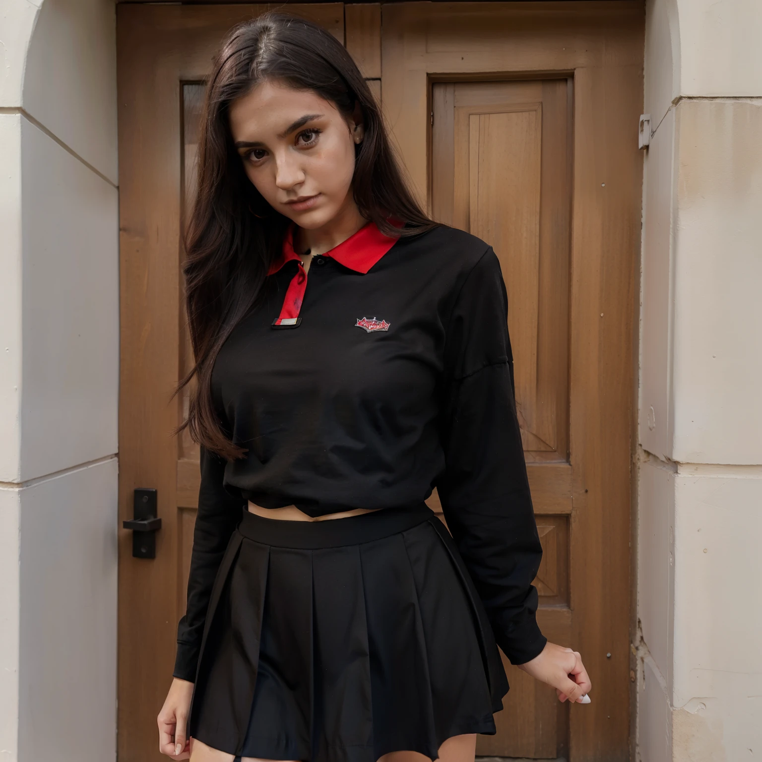 show entire body, aerial view, feet in view, 18y.o. Kendall Jenner, red fishnet pantyhose, short cut shirt, micro skirt, sneakers, Rodeo Drive, Palm trees