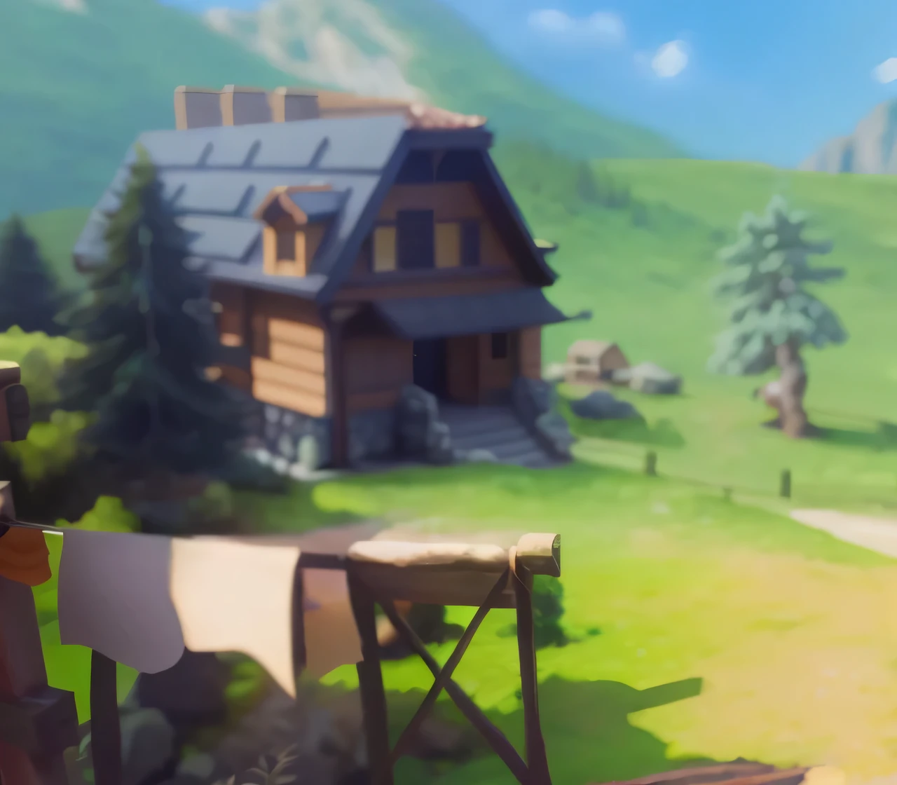 house,pines,rock,pergola,distant mountains,high quality, 4K, super actual, actual, Super details,边缘non blurry,non blurry