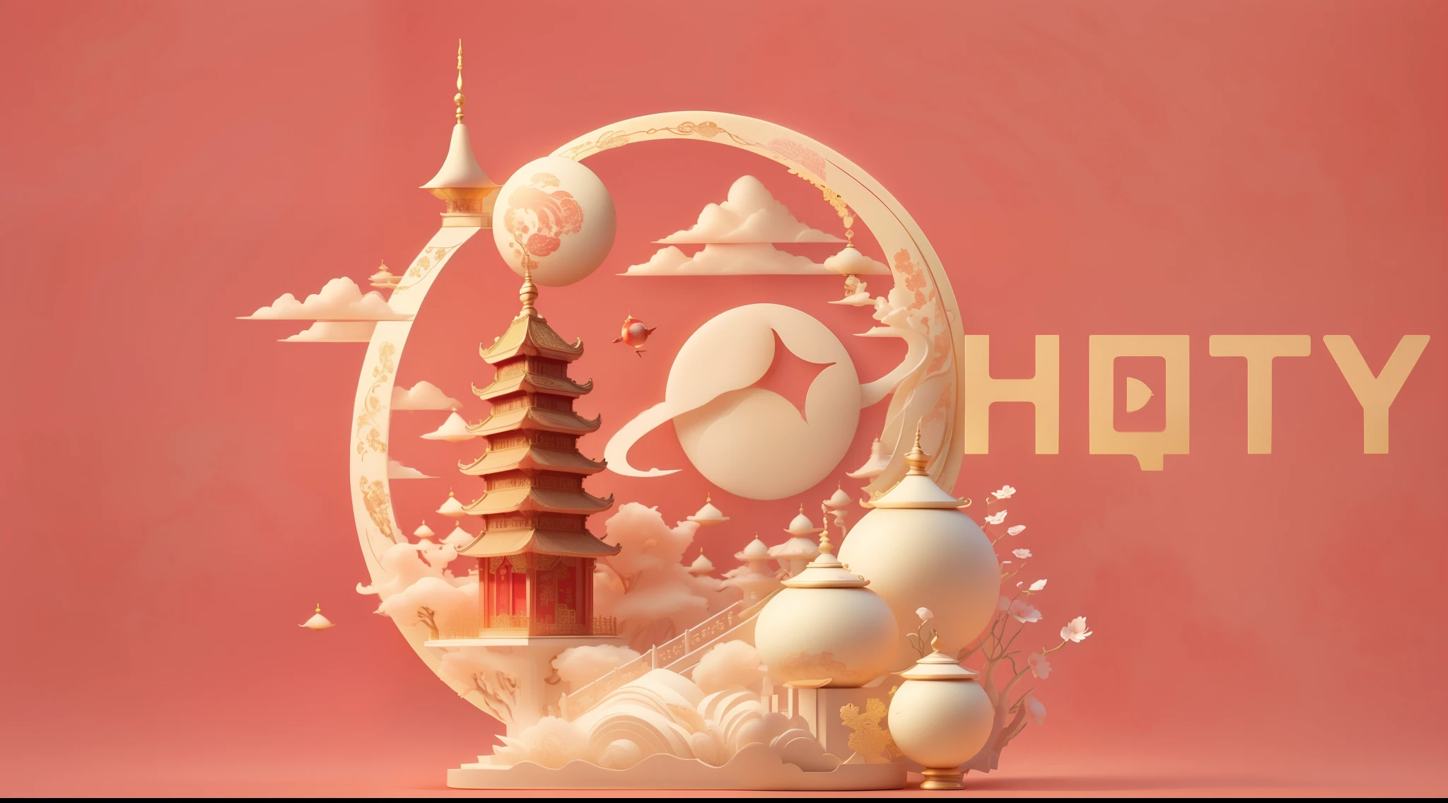 American chinese character on top of background,simple red background(santan seal moon,Leifeng Tower,west lake,lotus),super detailed,high quality,gramophone record, Ray tracing,Beautiful chinoiserie,The golden curve