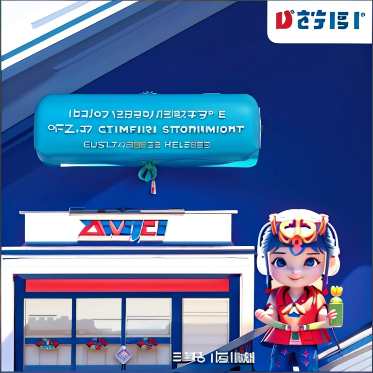 a man wearing a TIKI Uniform holding a delivery Package in front of a TIKI store, simple illustration, customer, product advertisement, commercial illustration, official store photo, customer, detailed image, twice, pixar three-dimensional version
