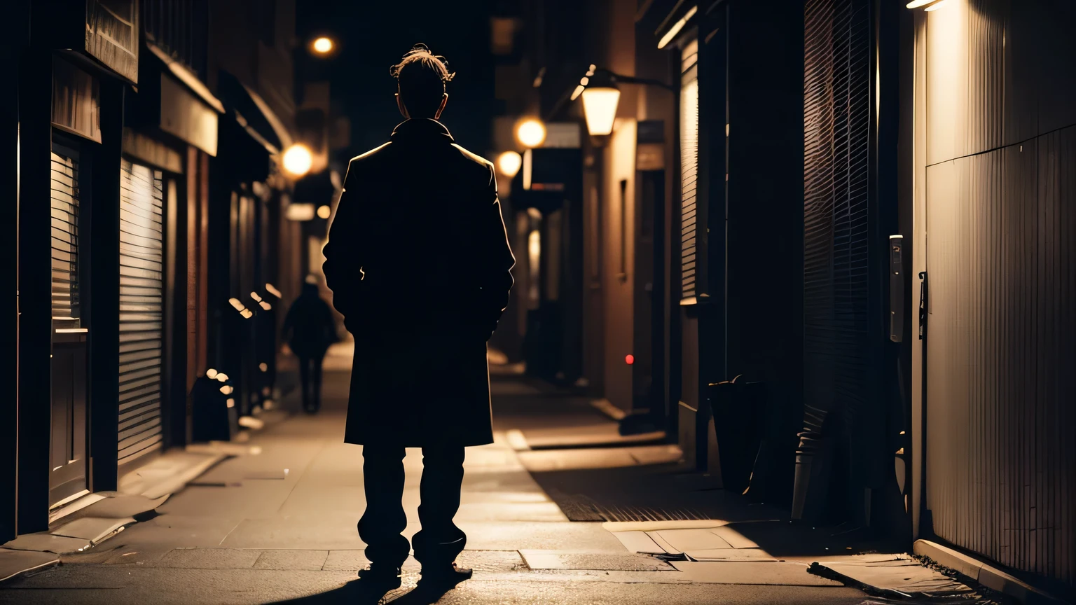 man standing with a tall shadow at his side on the street at night, escuro, aterrorizante, ghostly